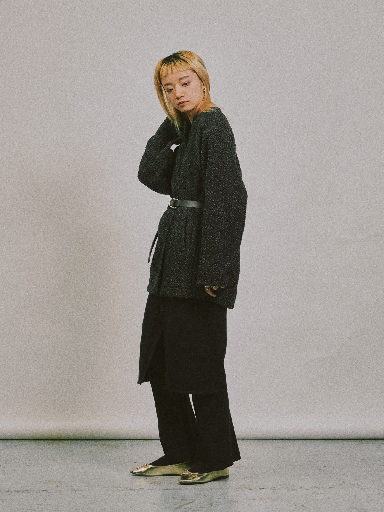 スカートレイヤードニットパンツ [601415] black