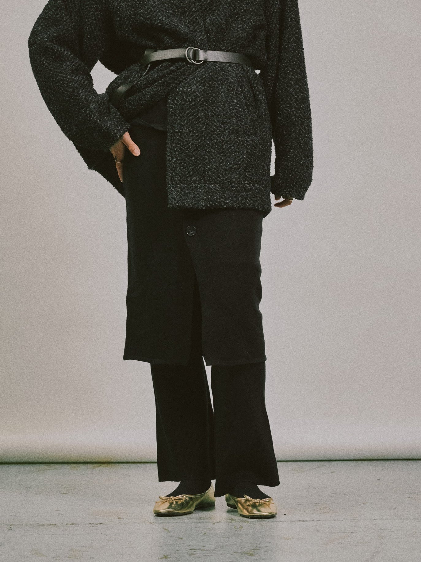スカートレイヤードニットパンツ [601415] black