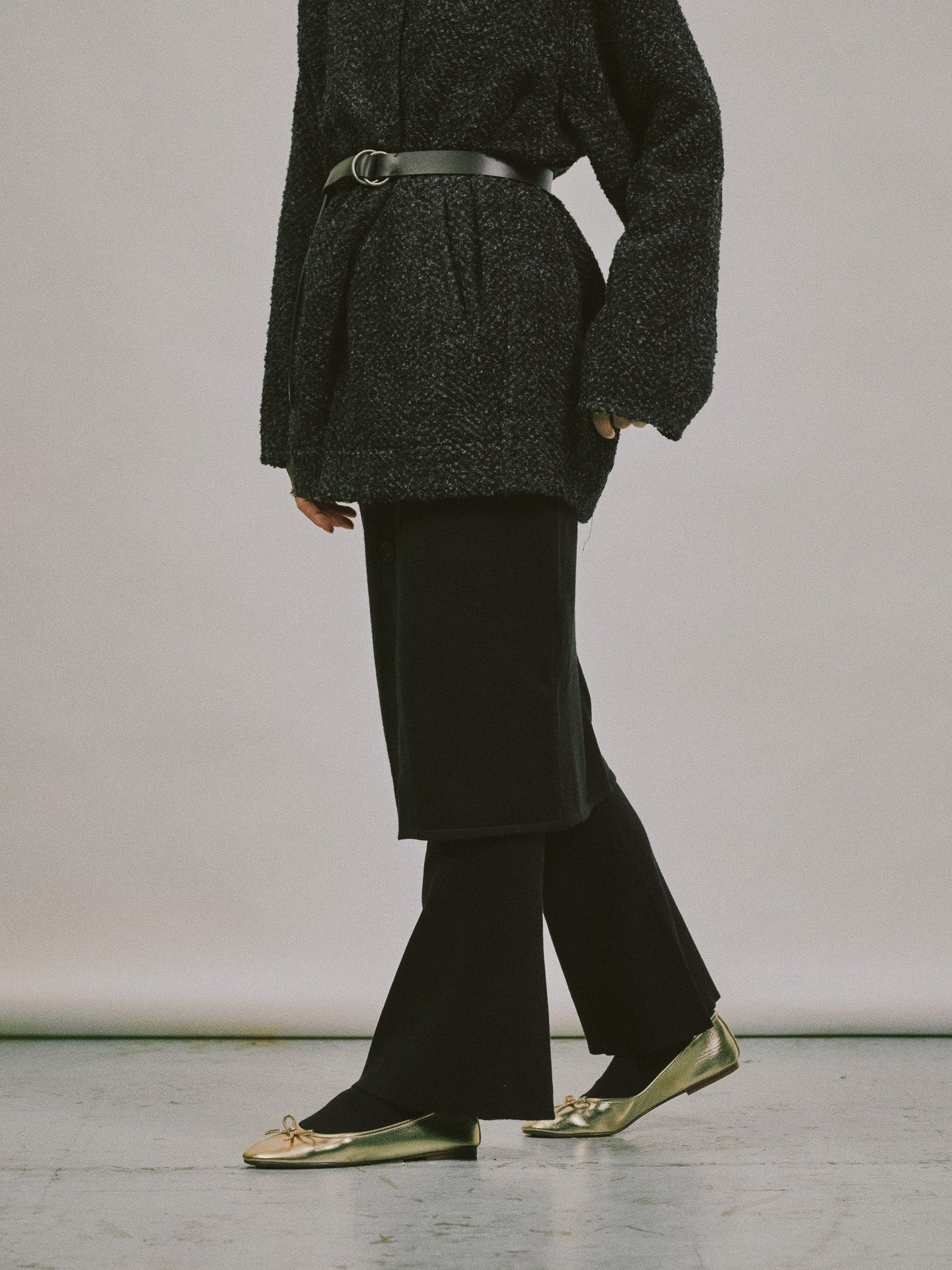 スカートレイヤードニットパンツ [601415] black