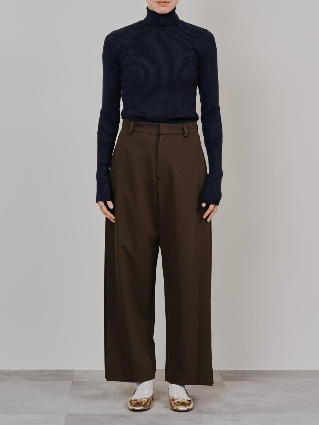 リブタートルニットトップス [605548] navy