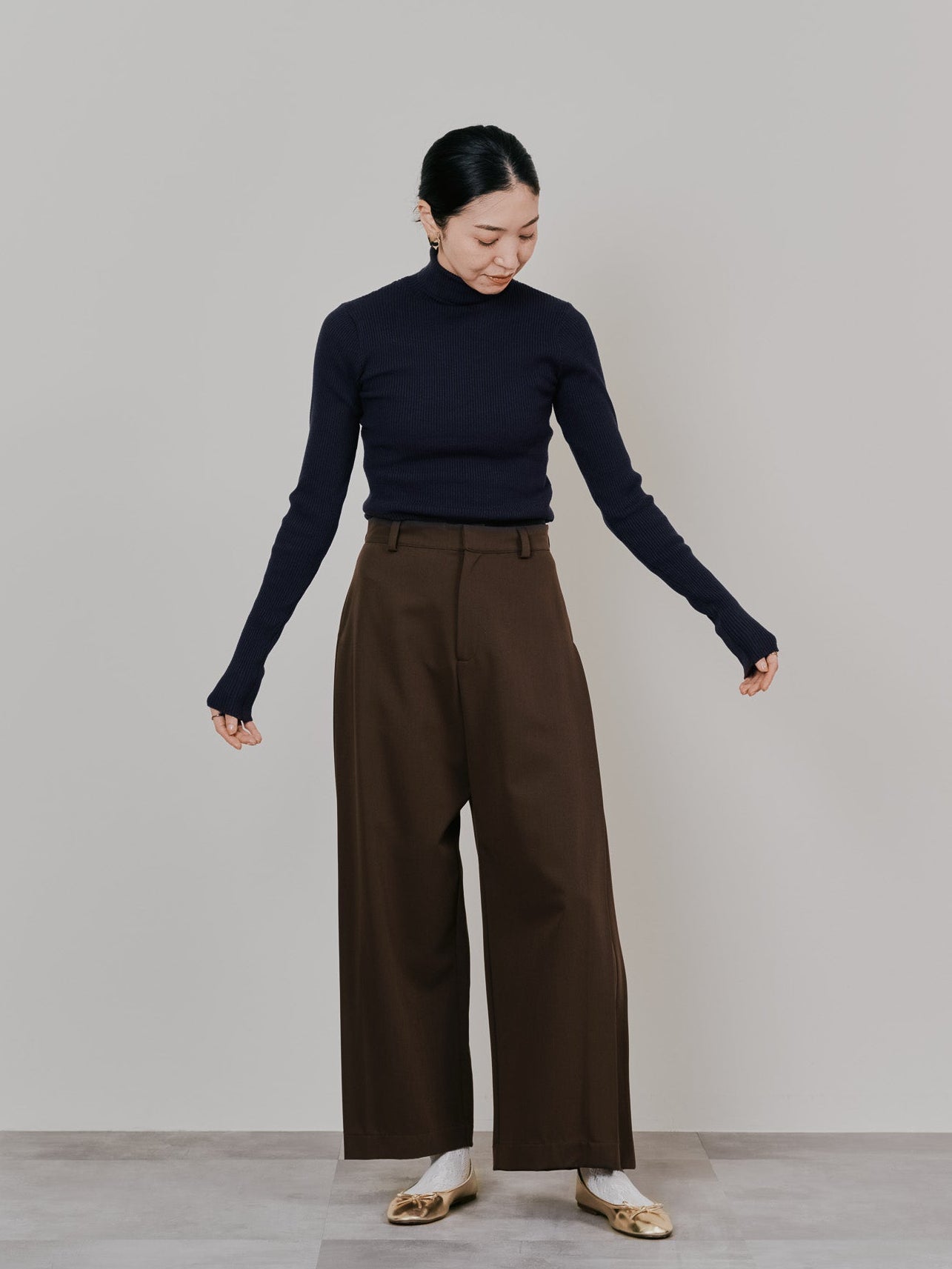 リブタートルニットトップス [605548] navy