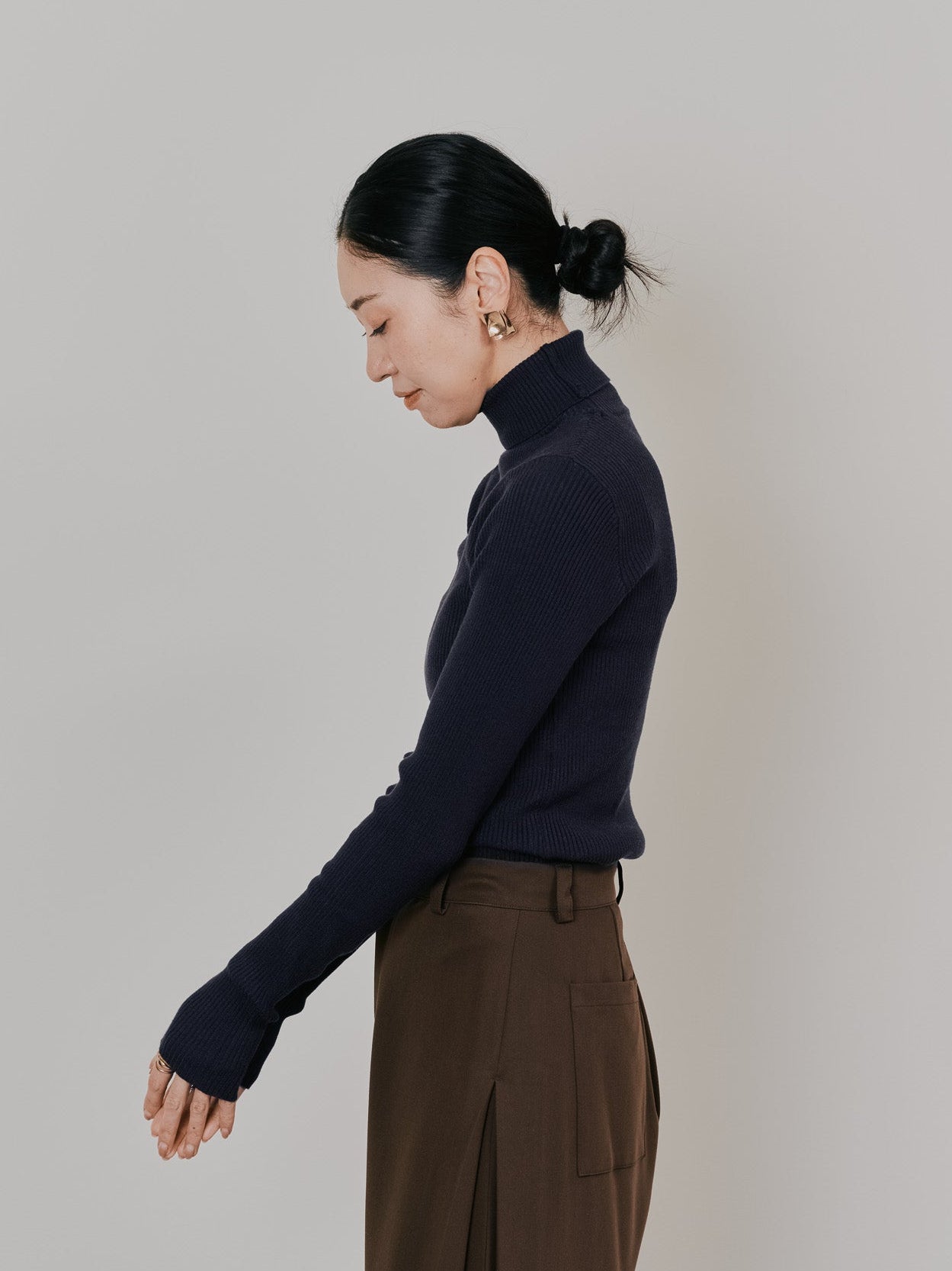 リブタートルニットトップス [605548] navy