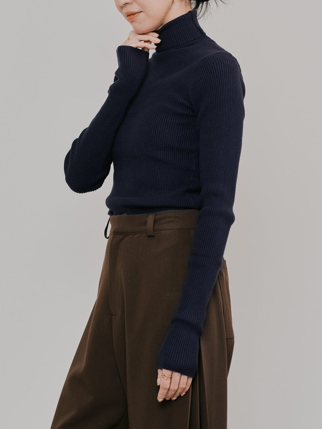 リブタートルニットトップス [605548] navy