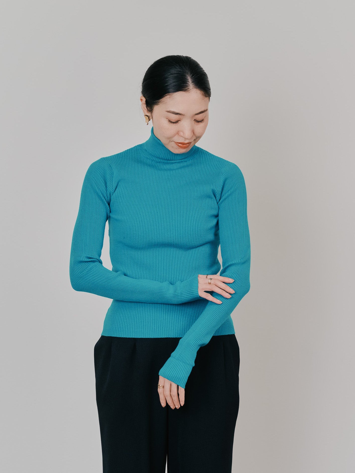 リブタートルニットトップス [605548] turquoise