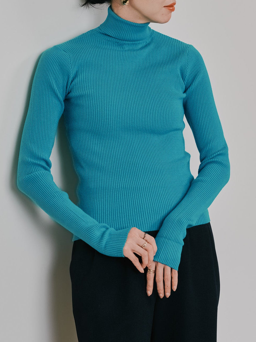 リブタートルニットトップス [605548] turquoise