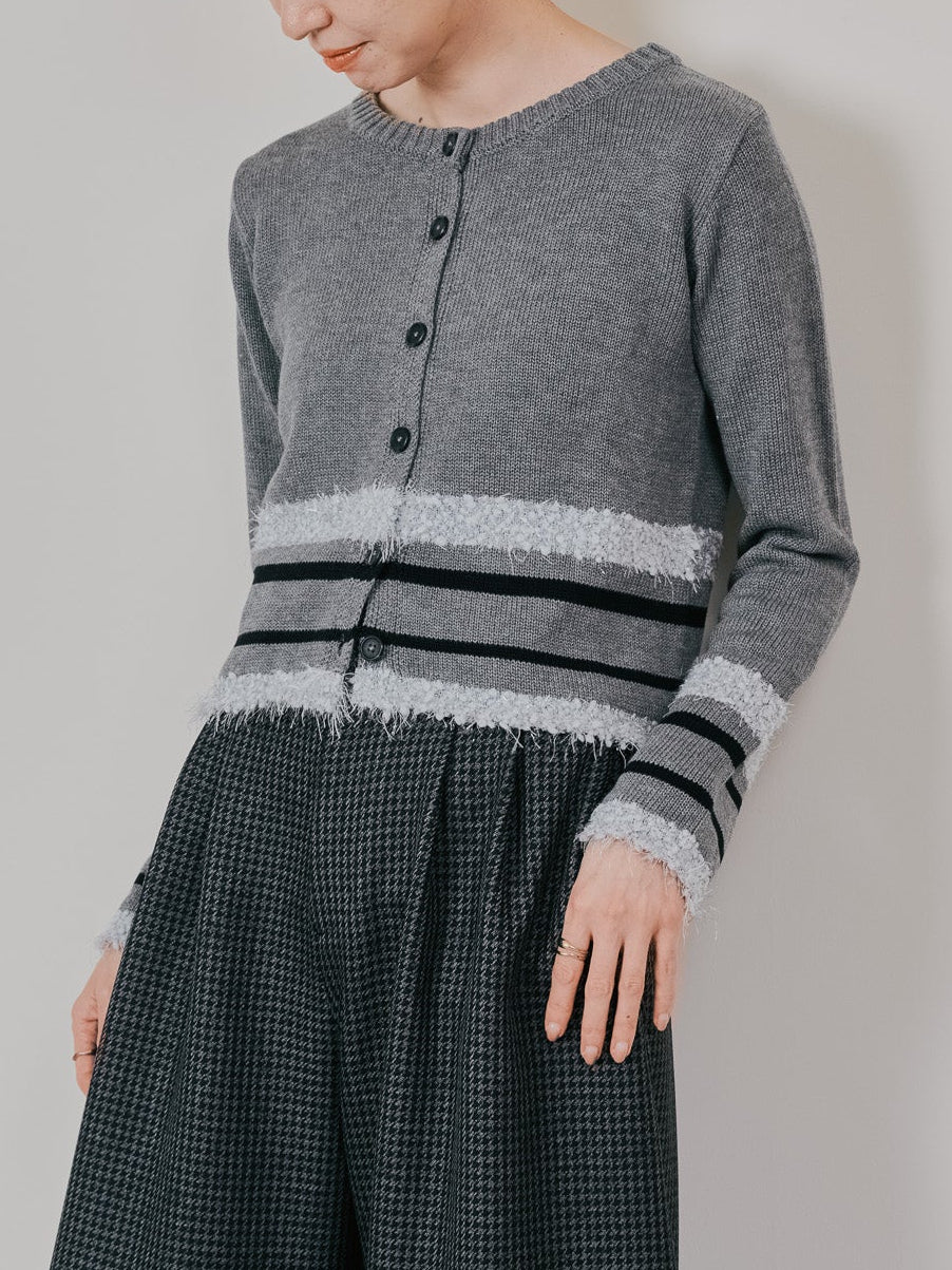 【予約商品】ポイントポップコーンマルチボーダーニットカーディガン [601458] light grey