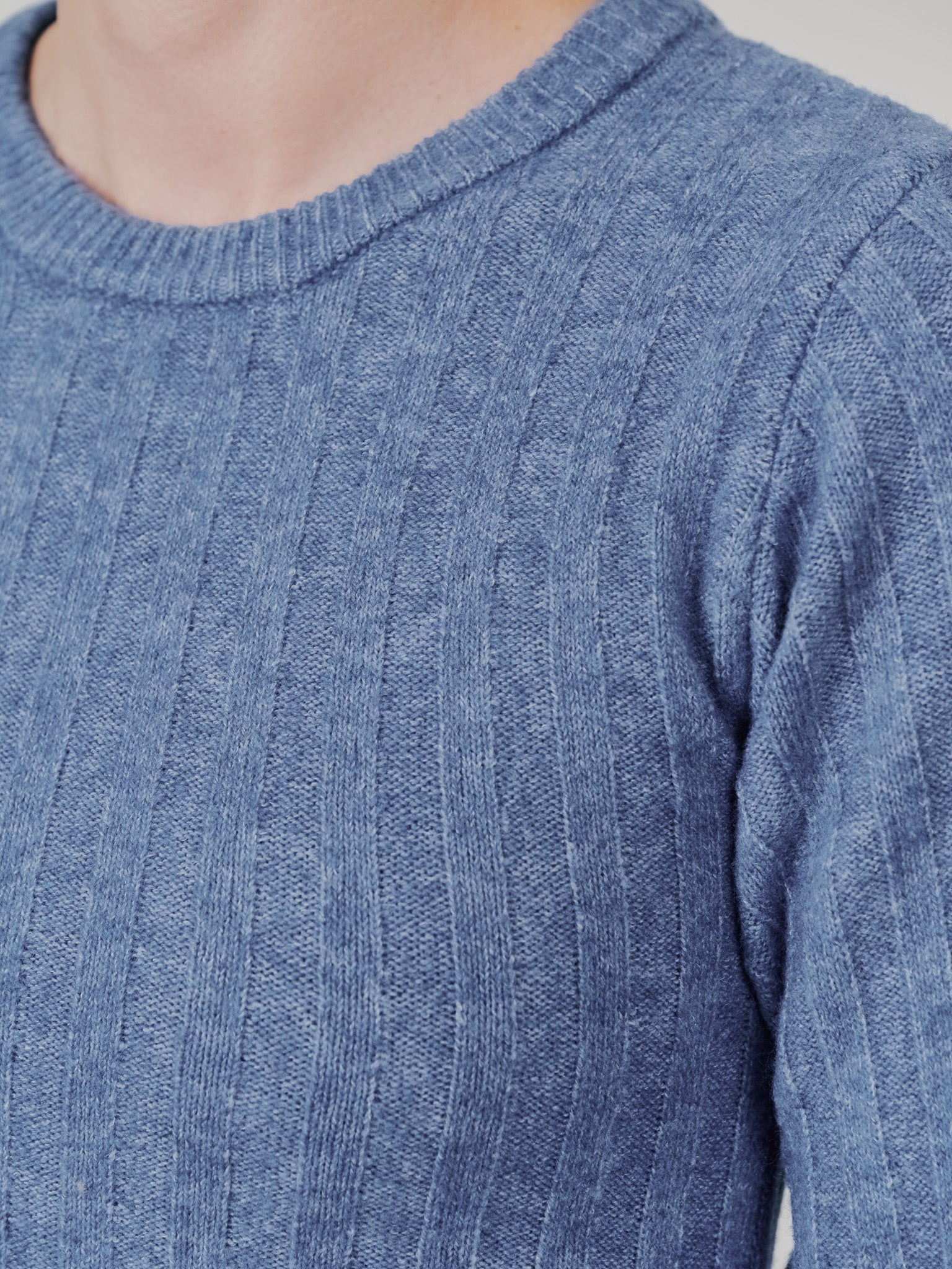 ケーブルペプラムニットトップス [605534] blue