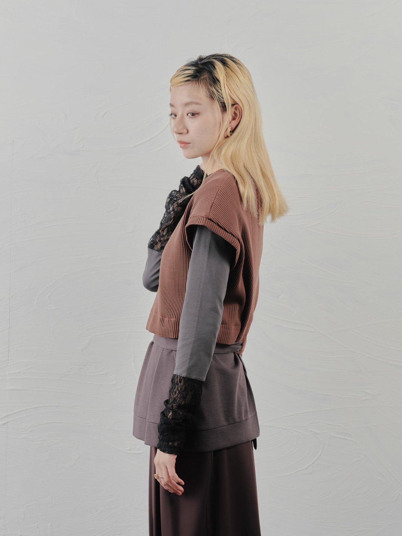 ヘム2WAYワッフルベスト [601355] brown