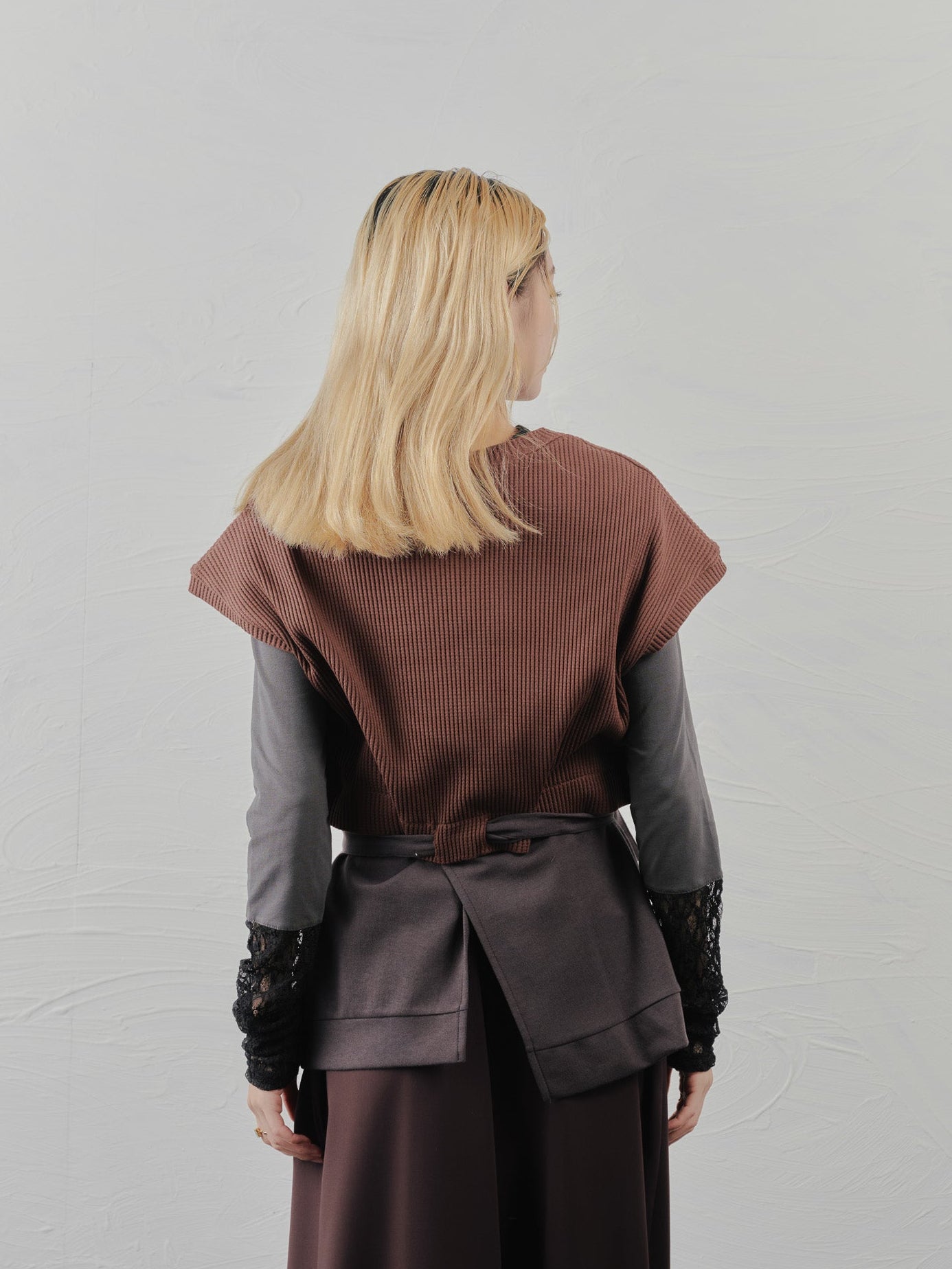 ヘム2WAYワッフルベスト [601355] brown