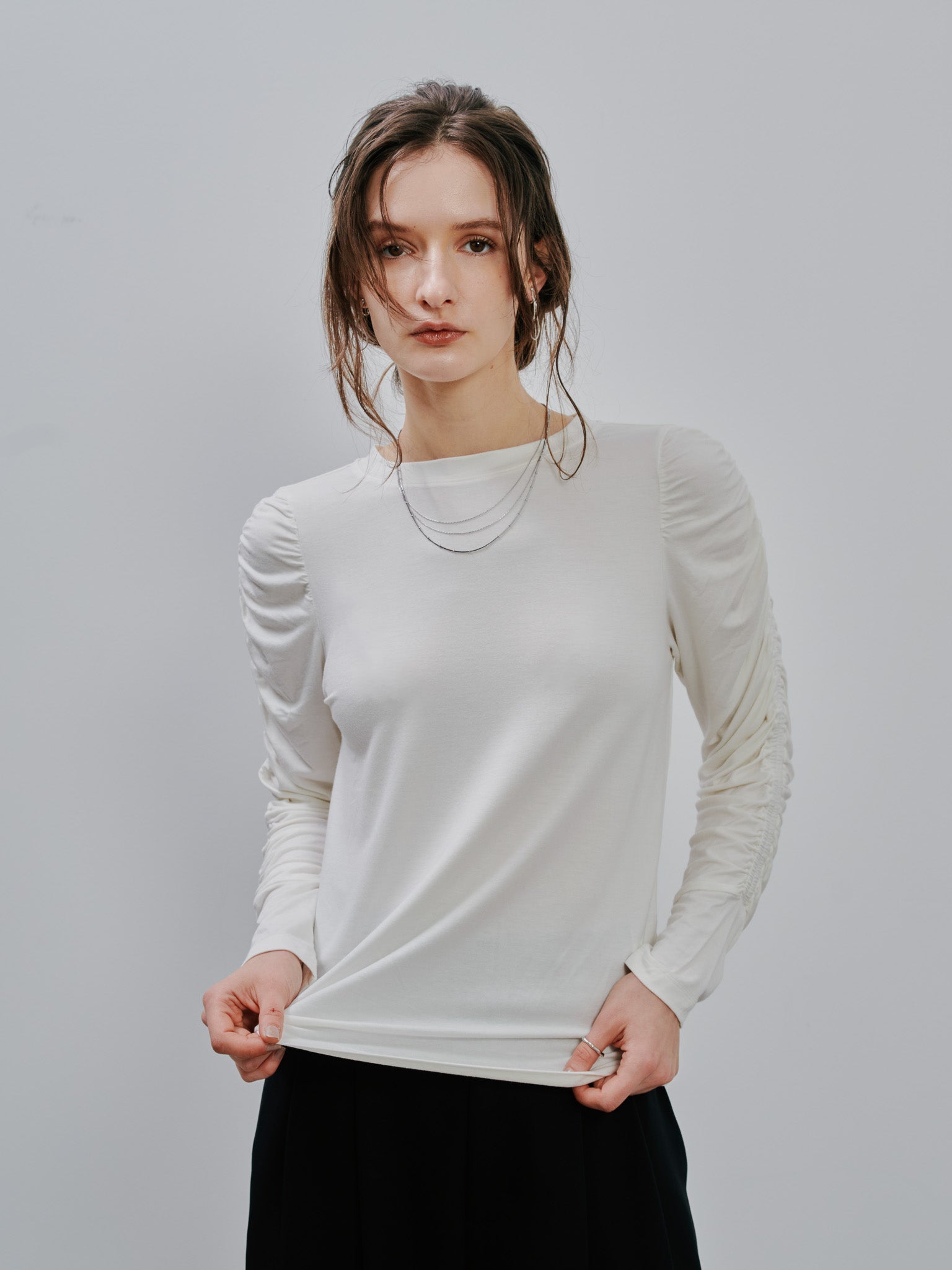 Gather Sleeve Tops [603343] off(01)
