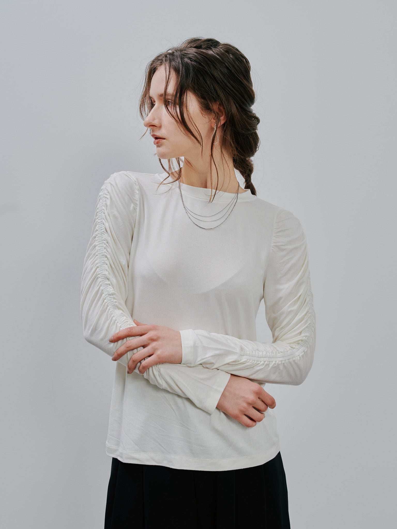 Gather Sleeve Tops [603343] off(01)