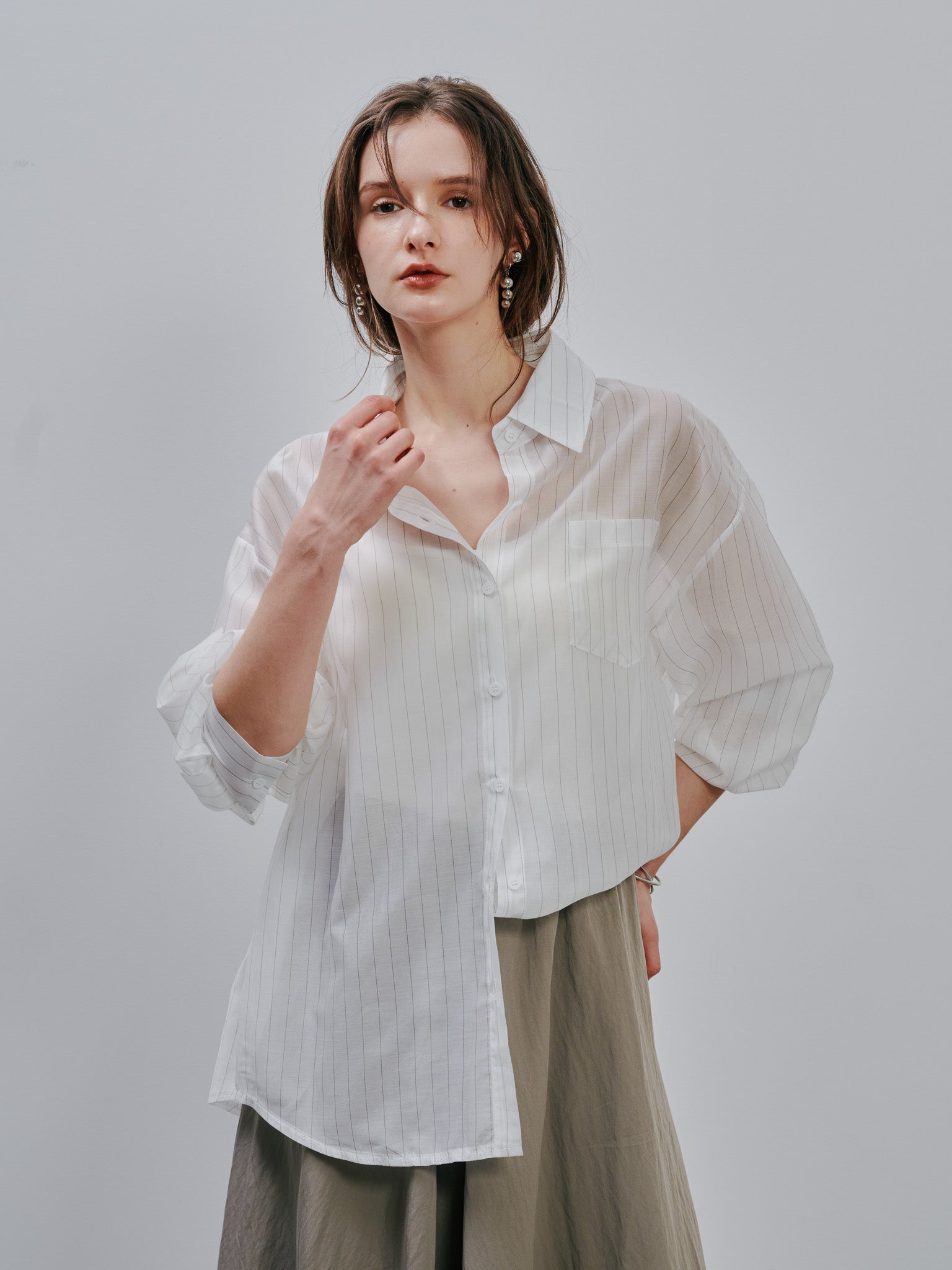 Stripe Sheer Shirt [603370] off(01)