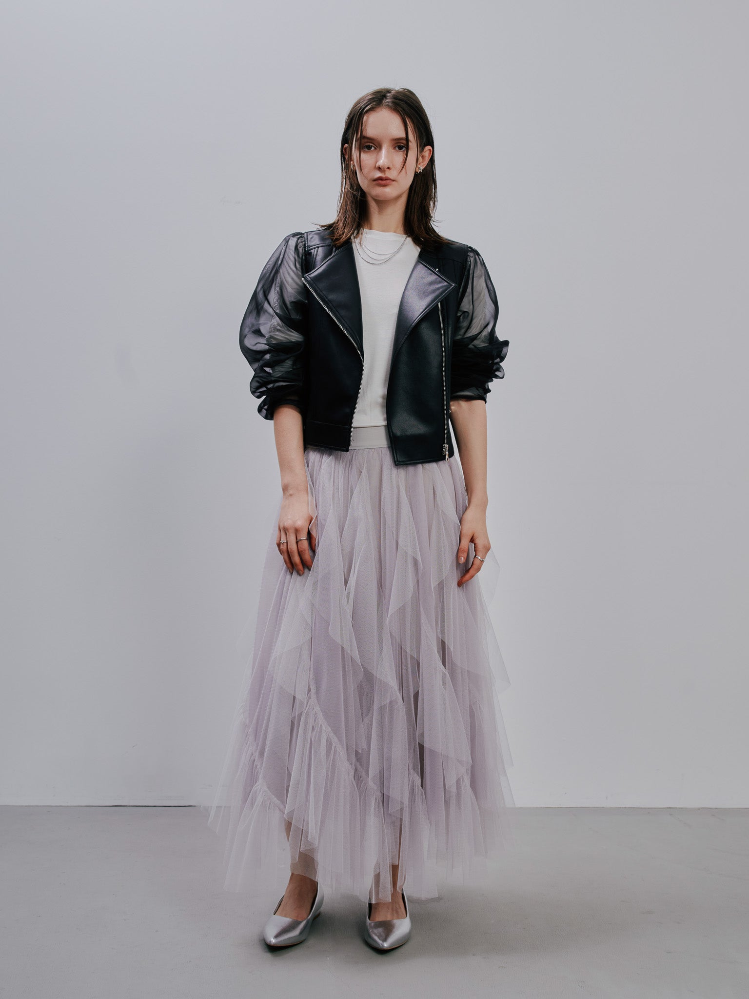 Tulle Sleeve Riders Jacket [603348] black(99)