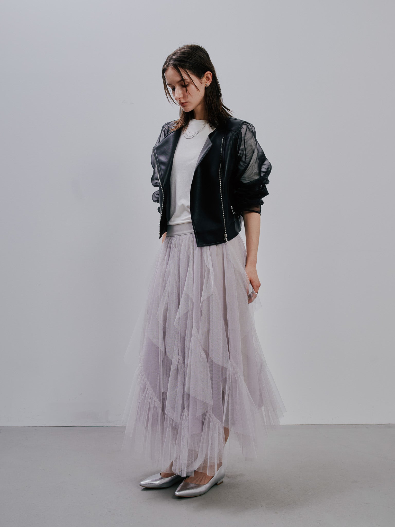 Tulle Sleeve Riders Jacket [603348] black(99)