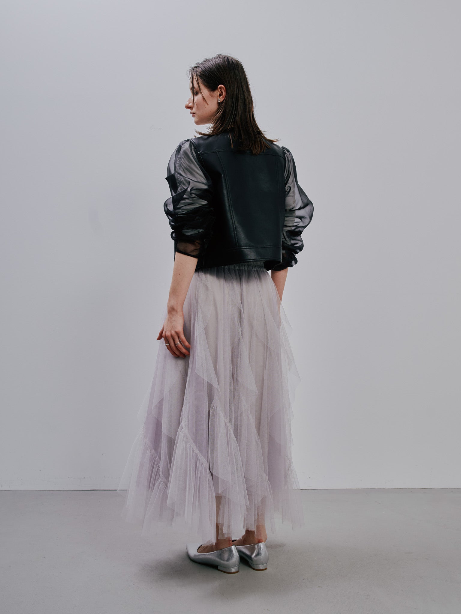 Tulle Sleeve Riders Jacket [603348] black(99)