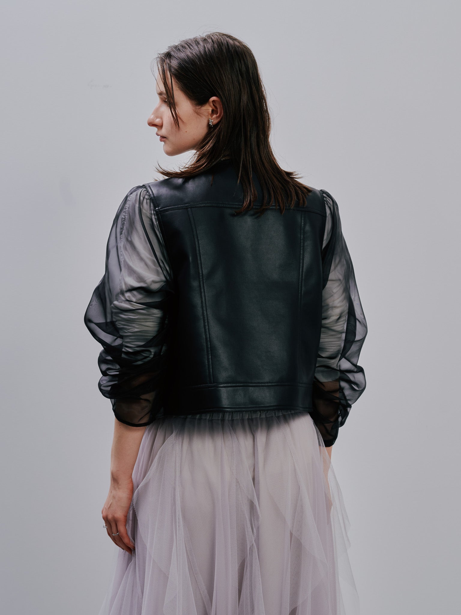 Tulle Sleeve Riders Jacket [603348] black(99)