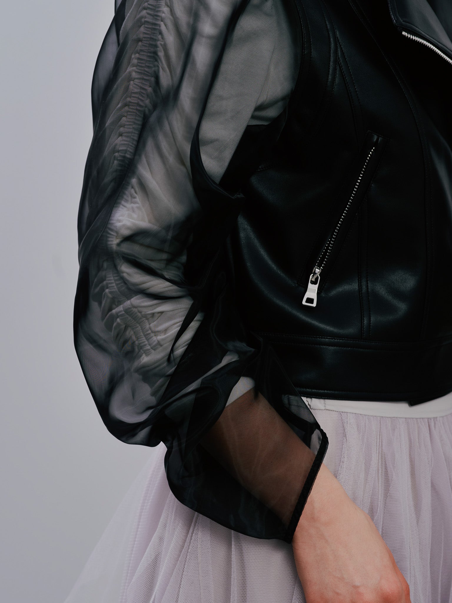 Tulle Sleeve Riders Jacket [603348] black(99)