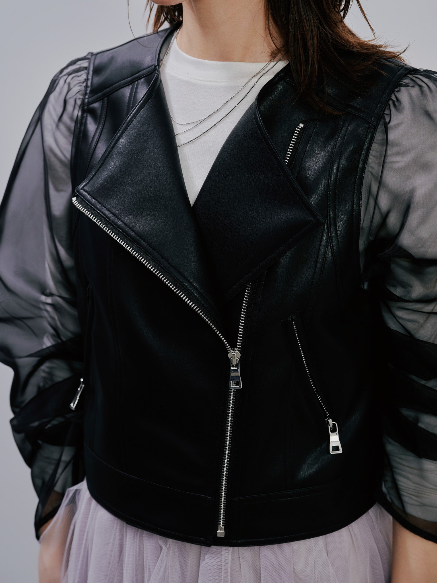 Tulle Sleeve Riders Jacket [603348] black(99)