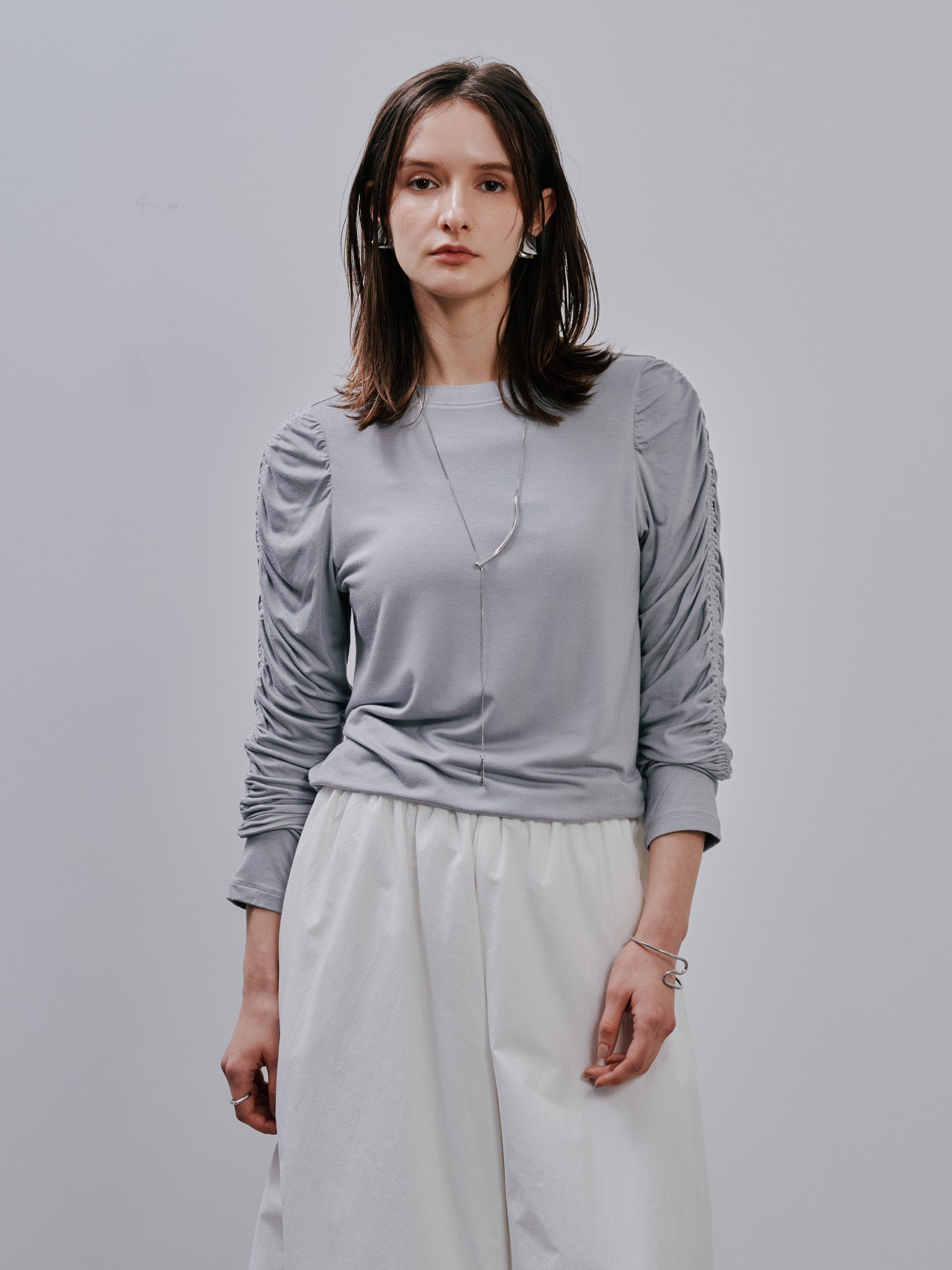 Gather Sleeve Tops [603343] grey(75)