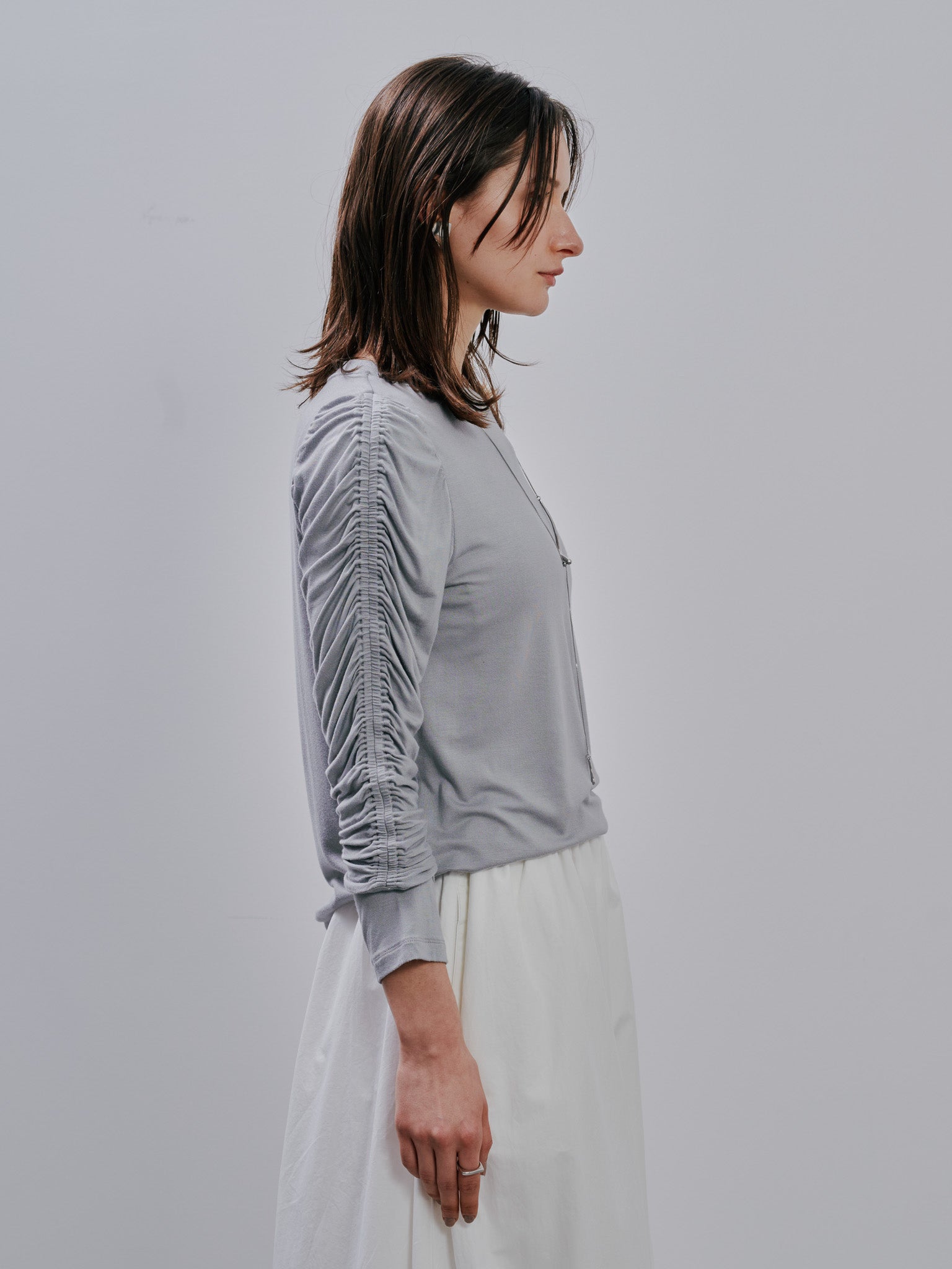 Gather Sleeve Tops [603343] grey(75)