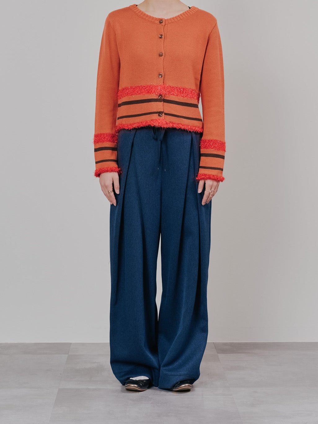 フロントリボンワイドタックパンツ [603330] navy