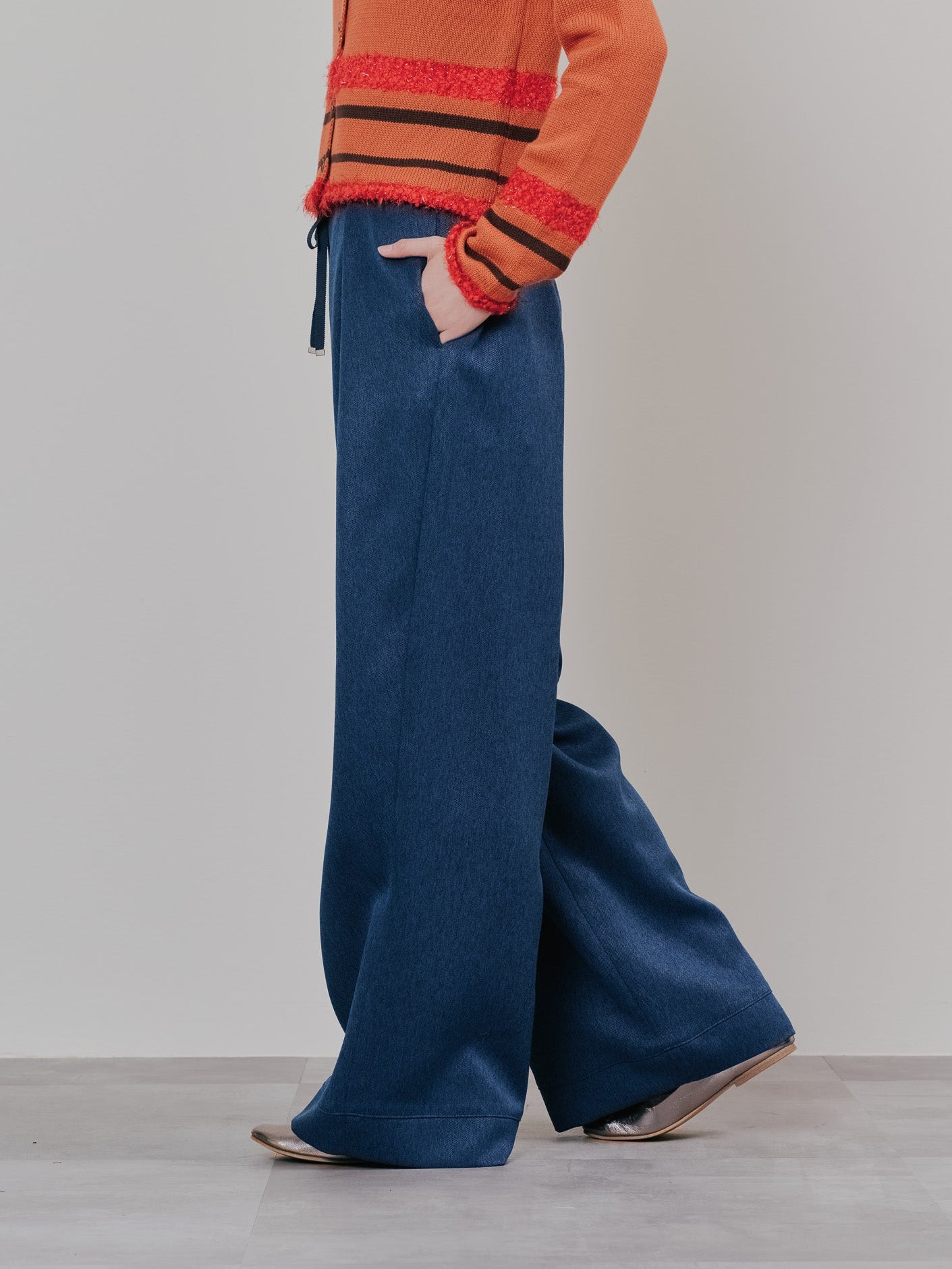フロントリボンワイドタックパンツ [603330] navy
