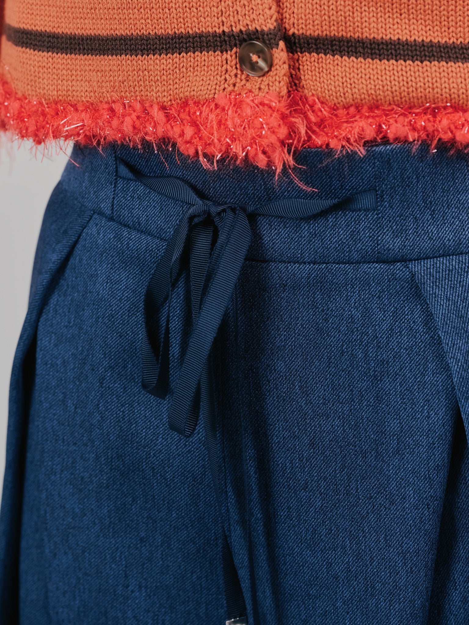 フロントリボンワイドタックパンツ [603330] navy