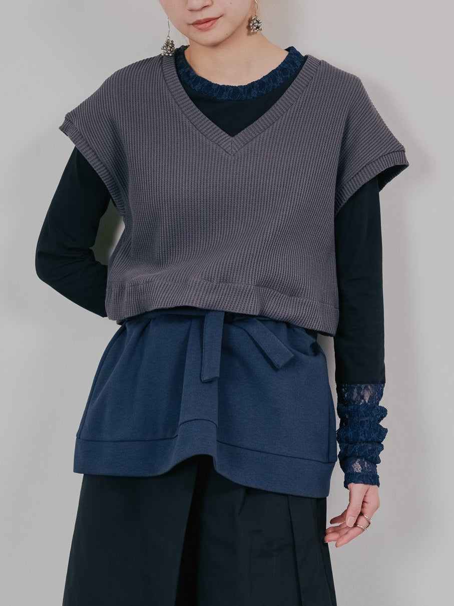 ヘム2WAYワッフルベスト [601355] charcoal