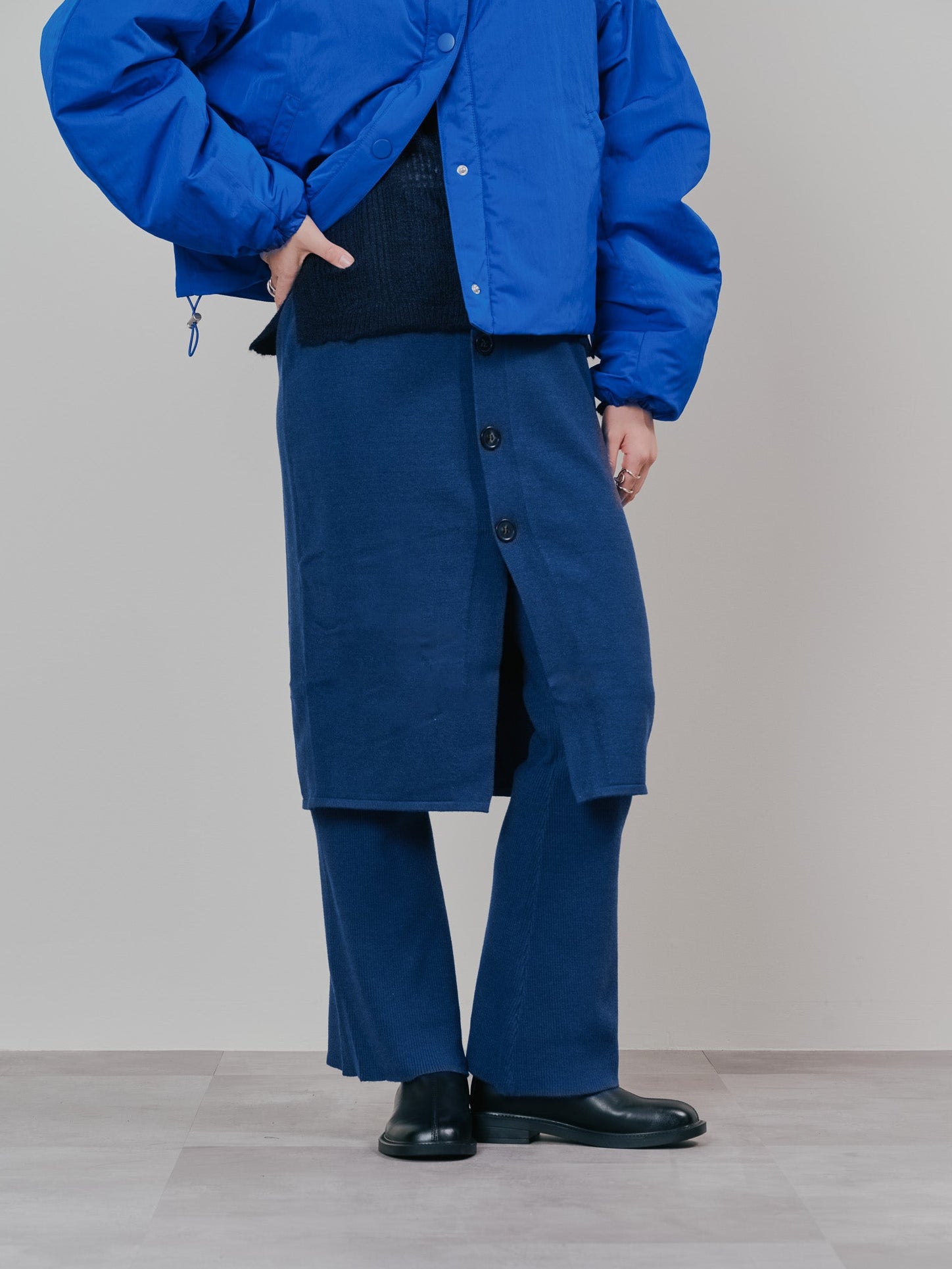 スカートレイヤードニットパンツ [601415] blue
