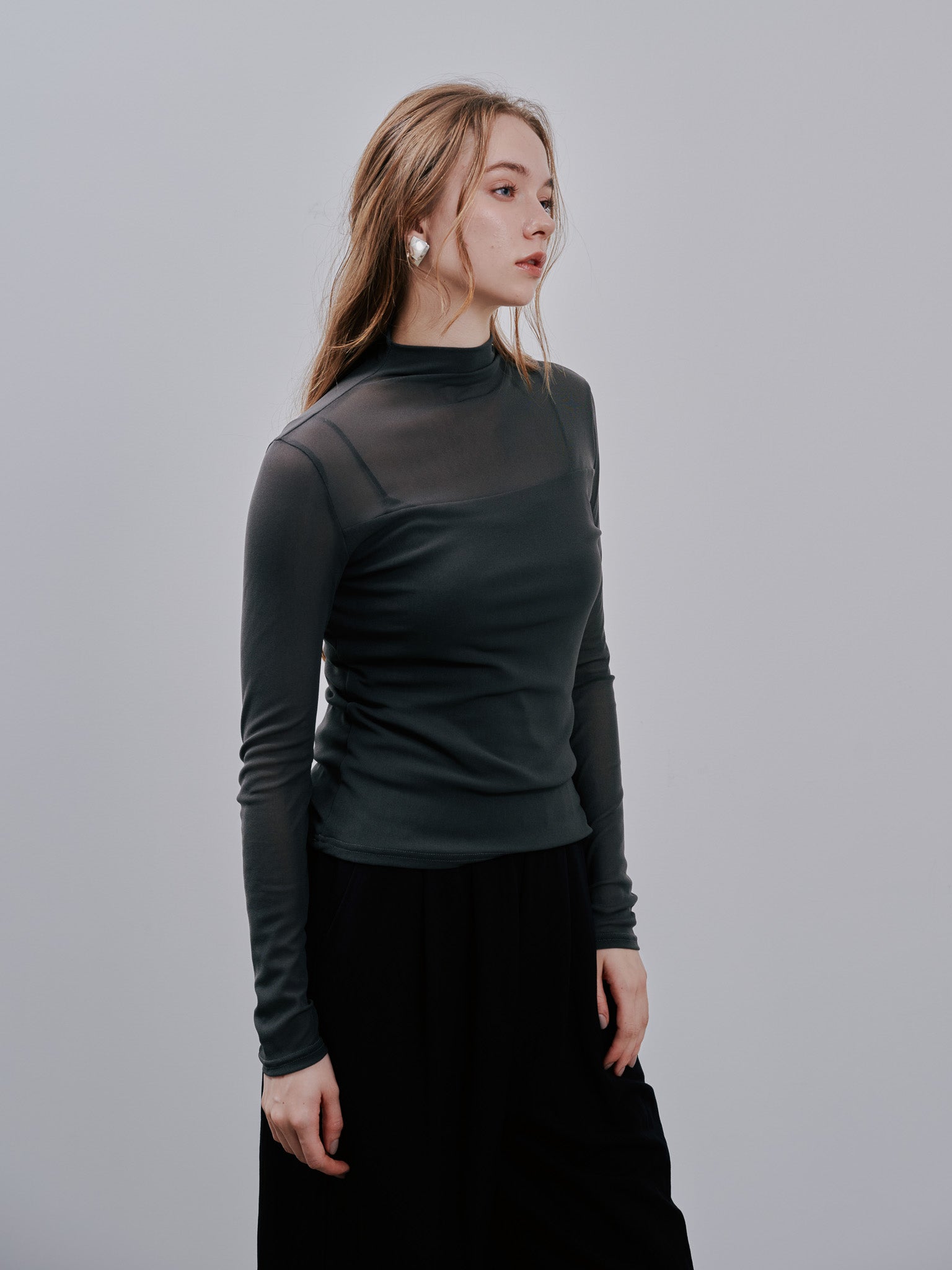 Sheer Tops [603369] khaki(35)
