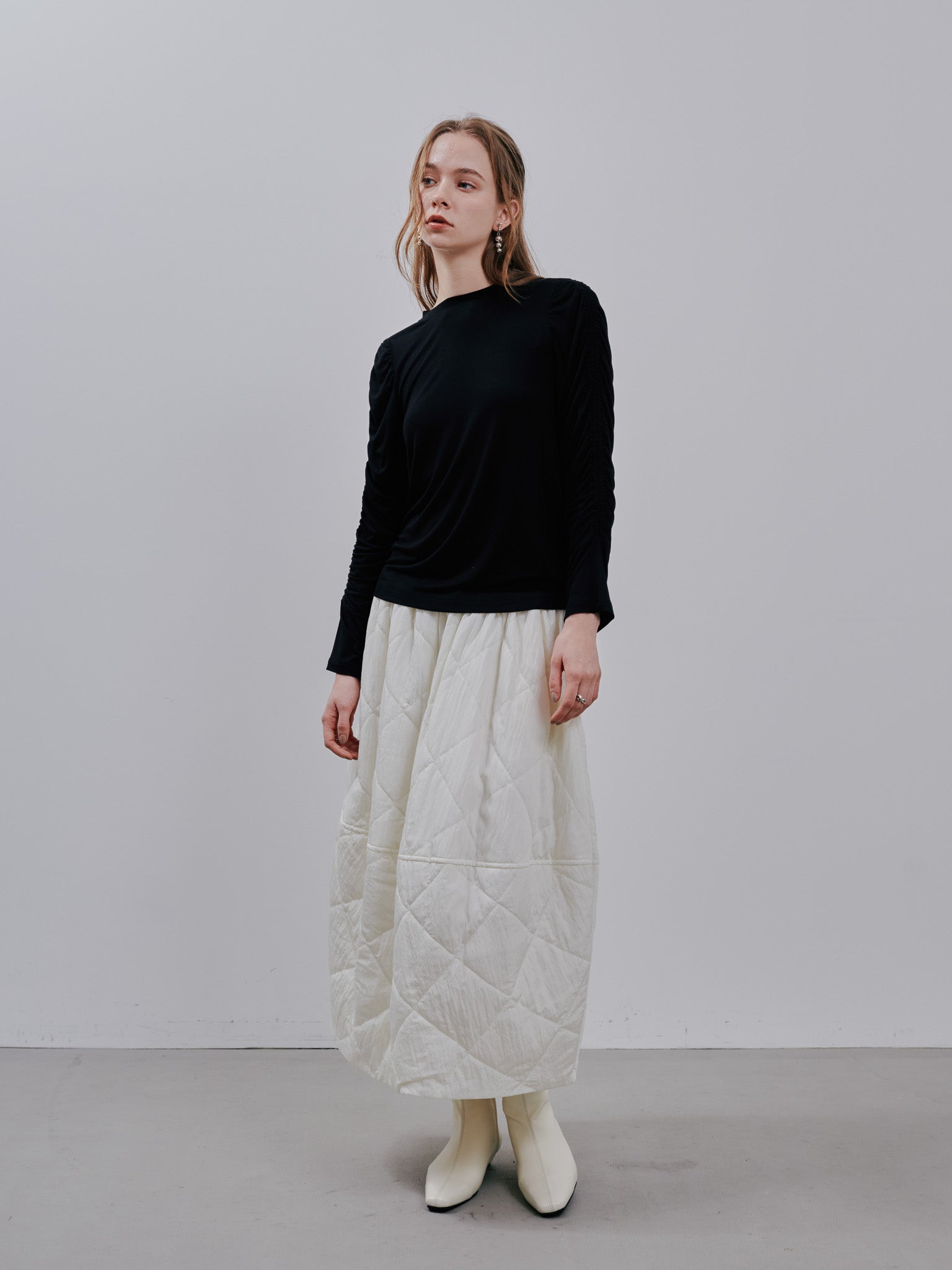 Gather Sleeve Tops [603343] black(99)