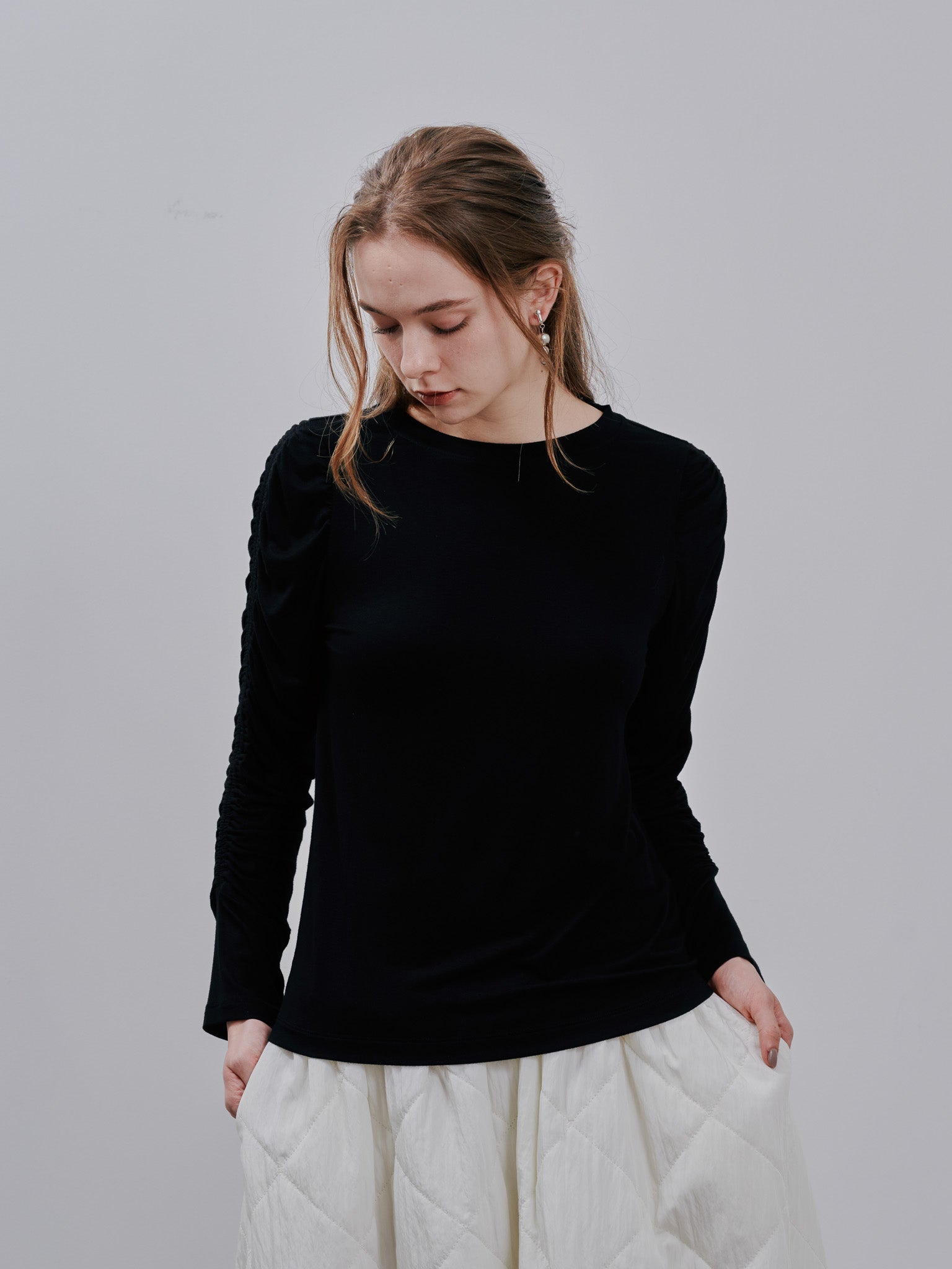 Gather Sleeve Tops [603343] black(99)