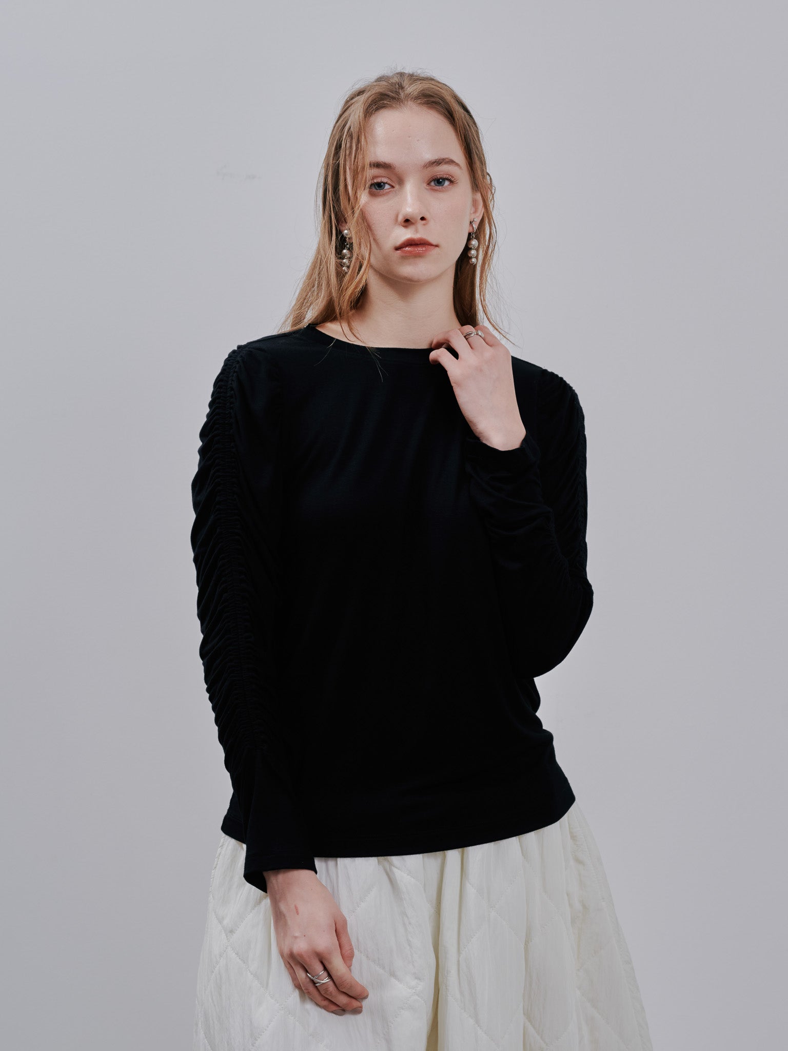 Gather Sleeve Tops [603343] black(99)