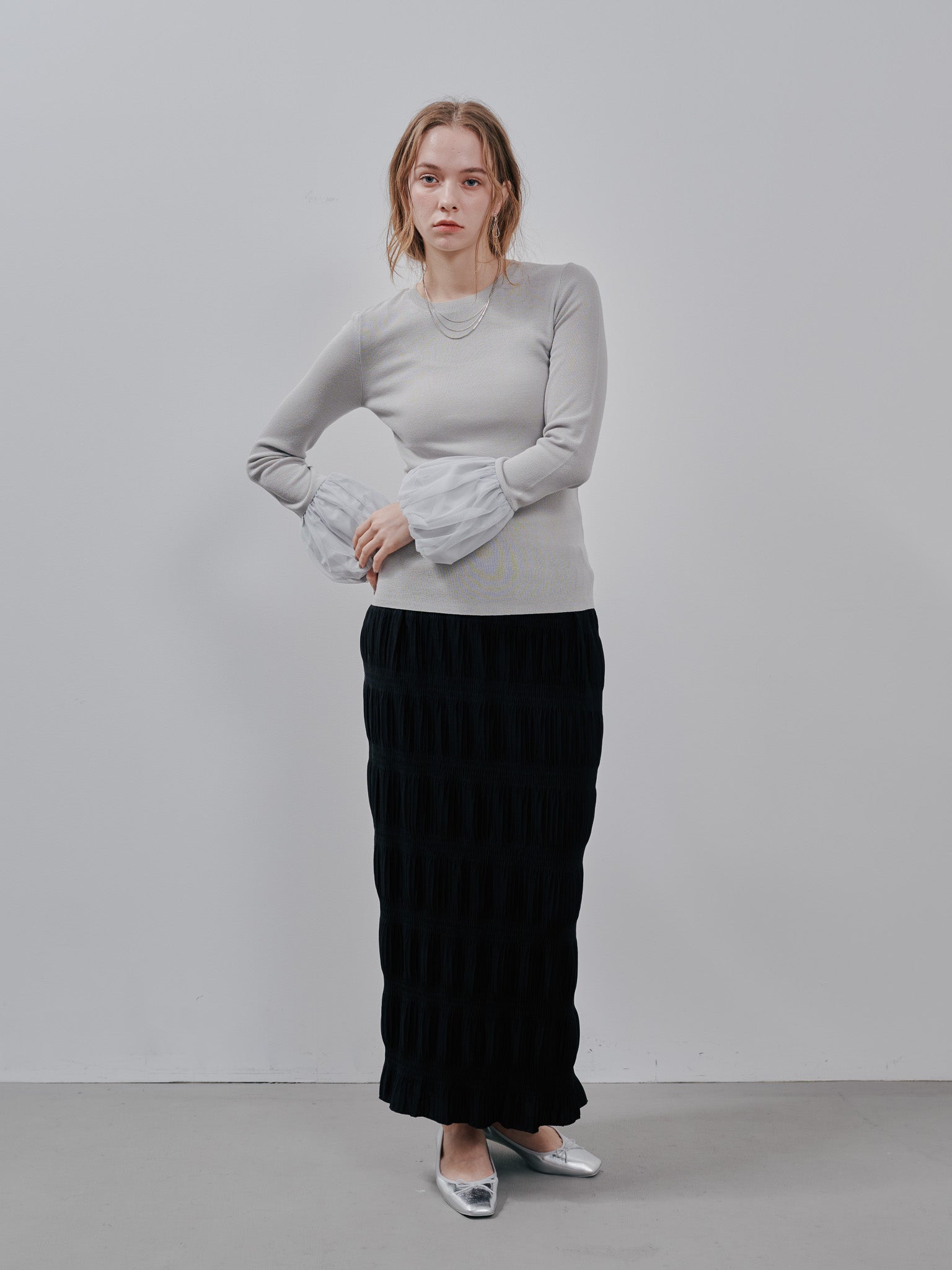 Balloon Sleeve Tops[603365]light grey(70)