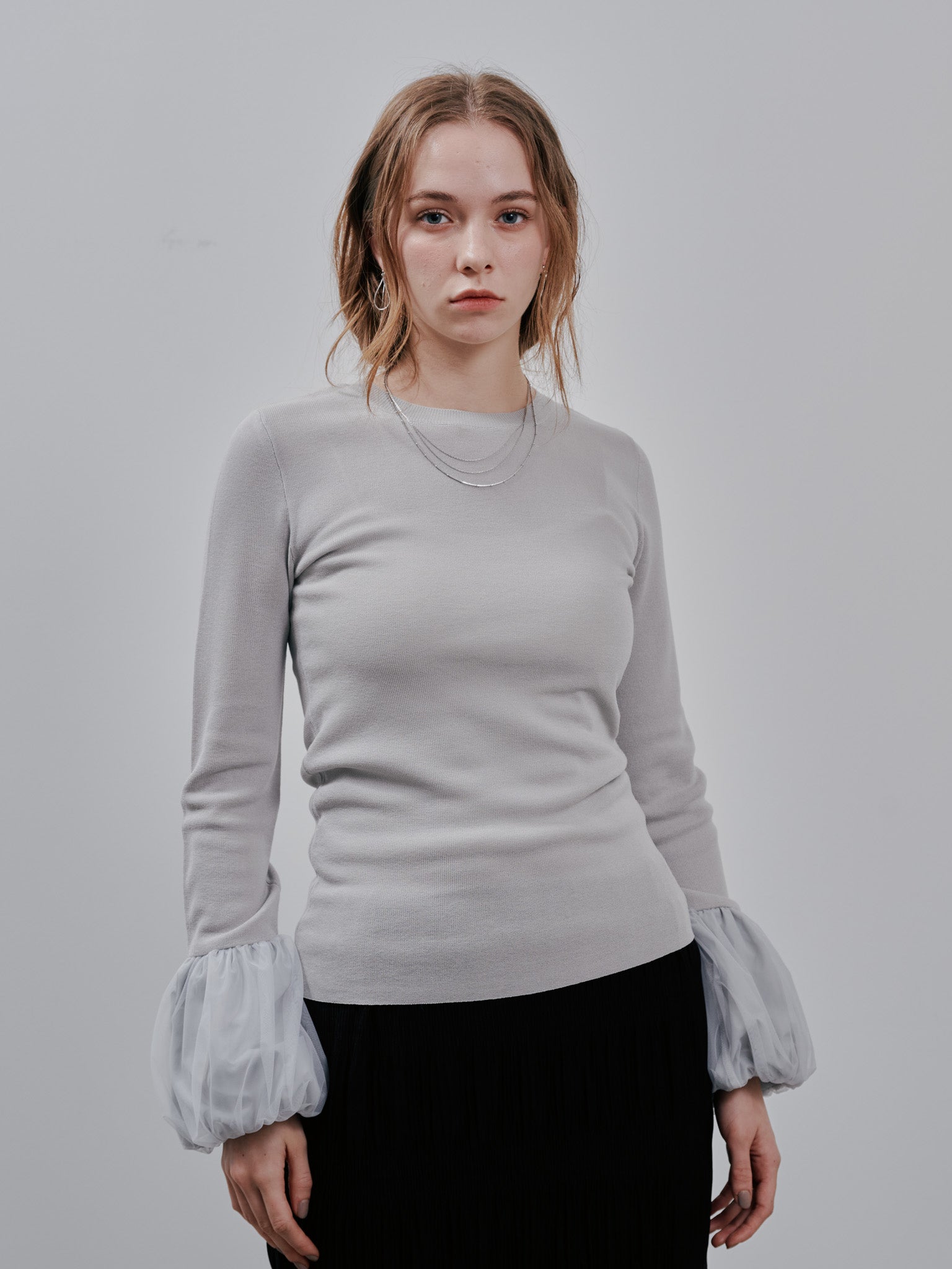 Balloon Sleeve Tops[603365]light grey(70)