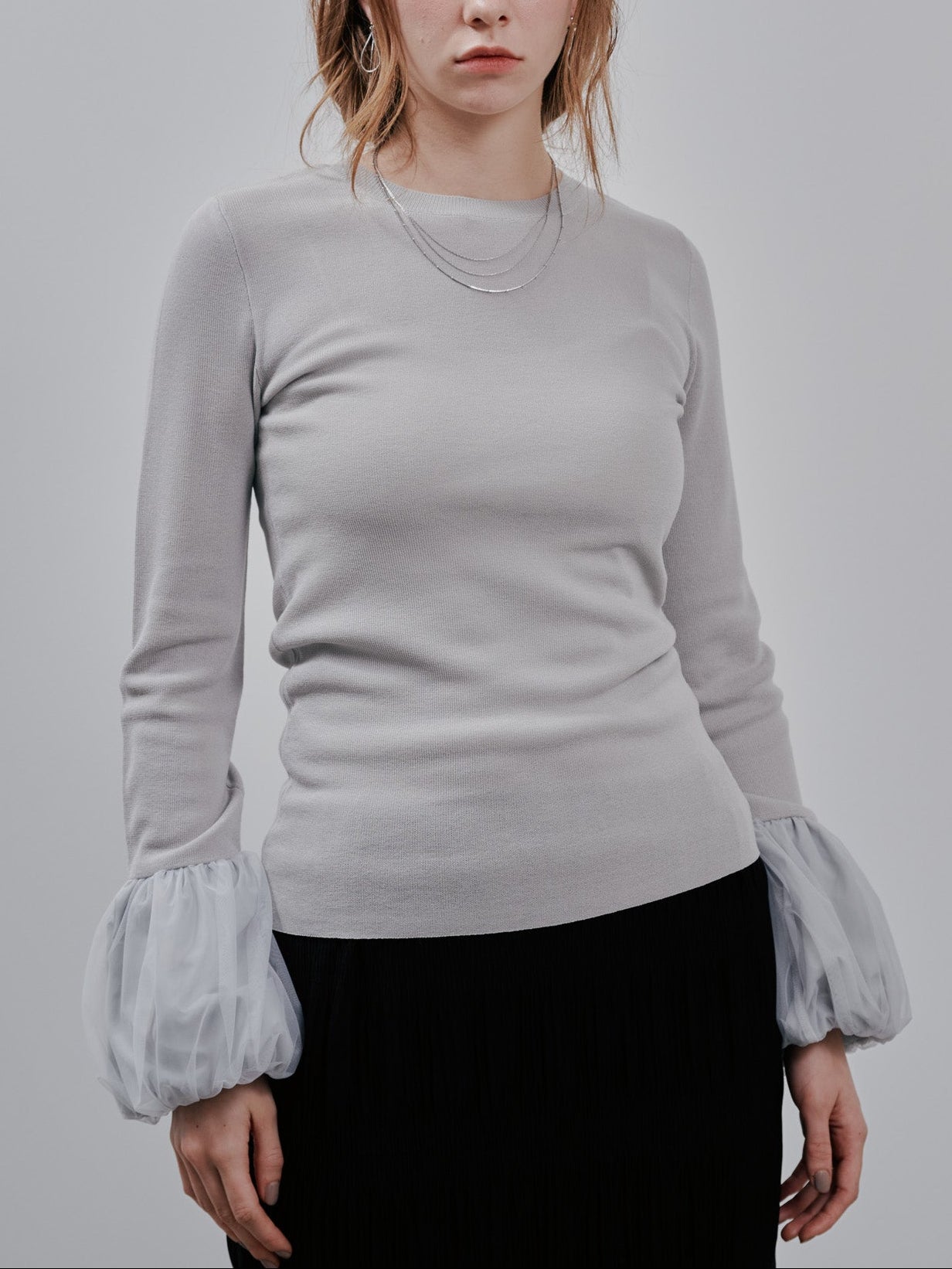 Balloon Sleeve Tops[603365]light grey(70)