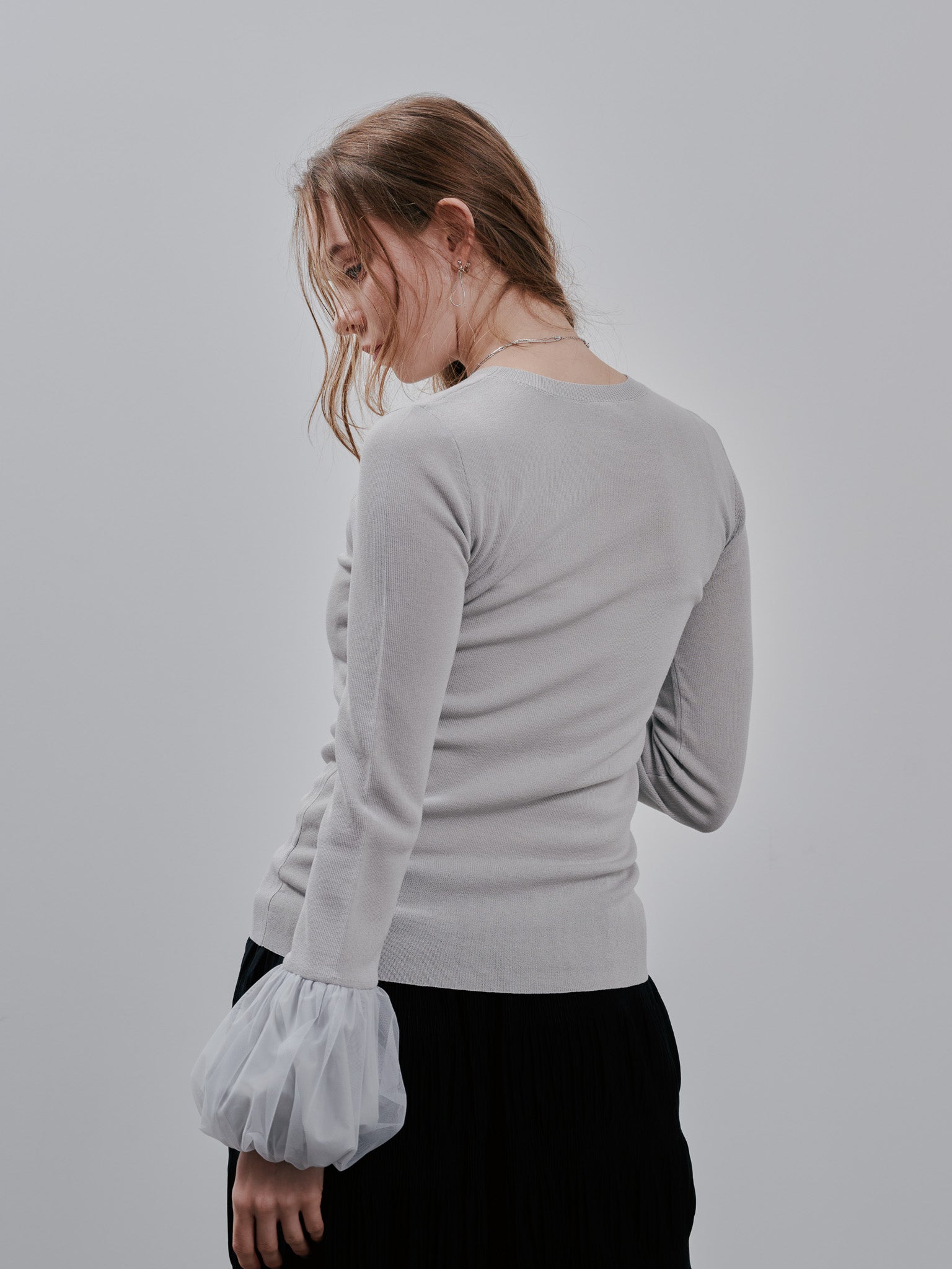 Balloon Sleeve Tops[603365]light grey(70)