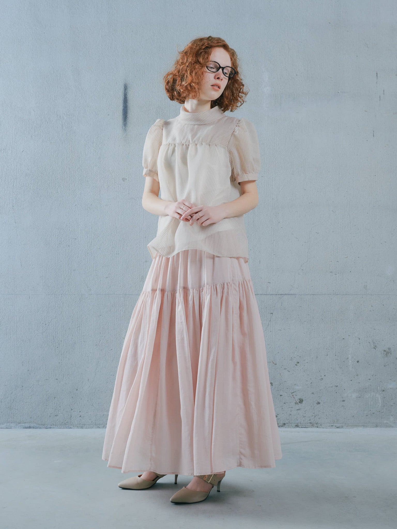 Gather Tiered Skirt [603398] pink beige(08)