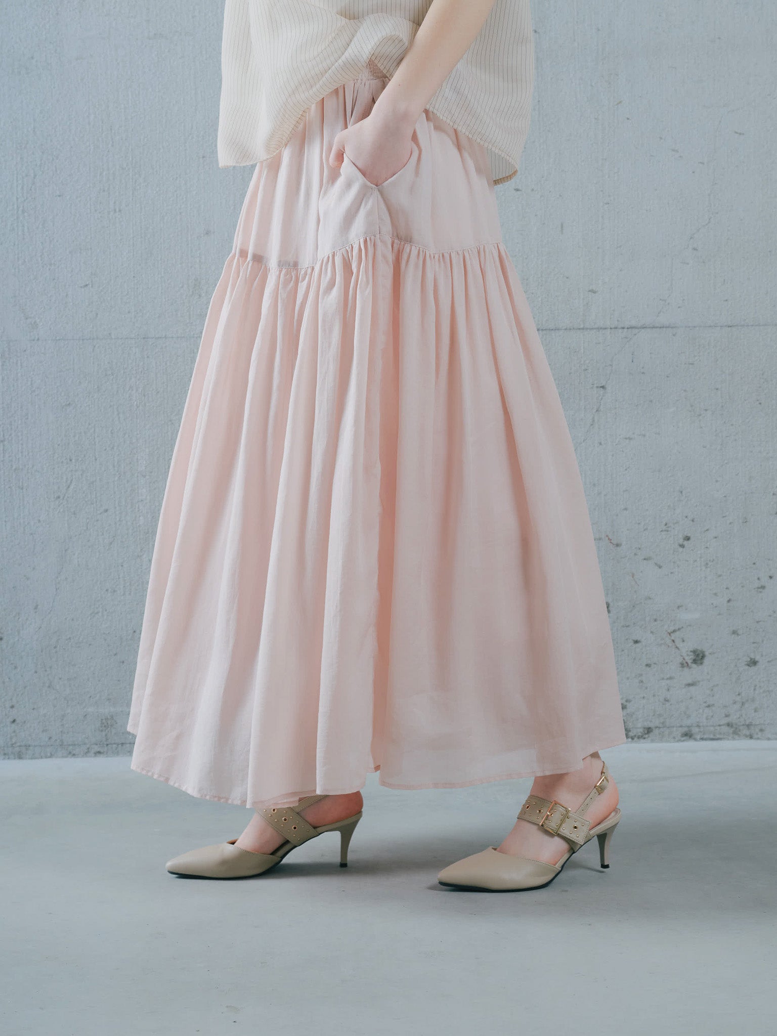Gather Tiered Skirt [603398] pink beige(08)