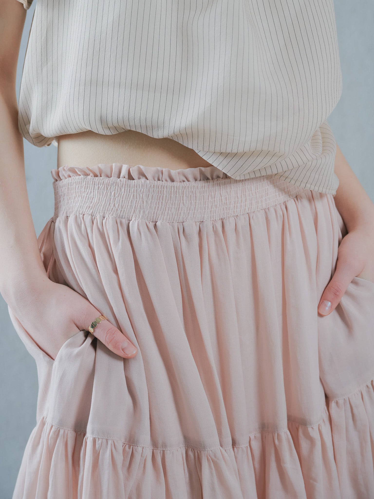 Gather Tiered Skirt [603398] pink beige(08)