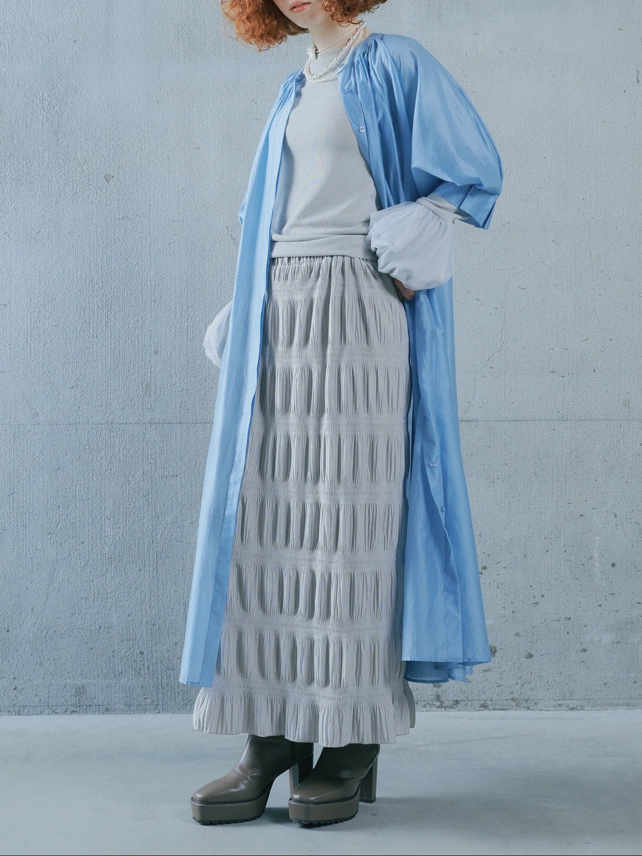 Sleeve Tuck Dress [603397] blue(40)