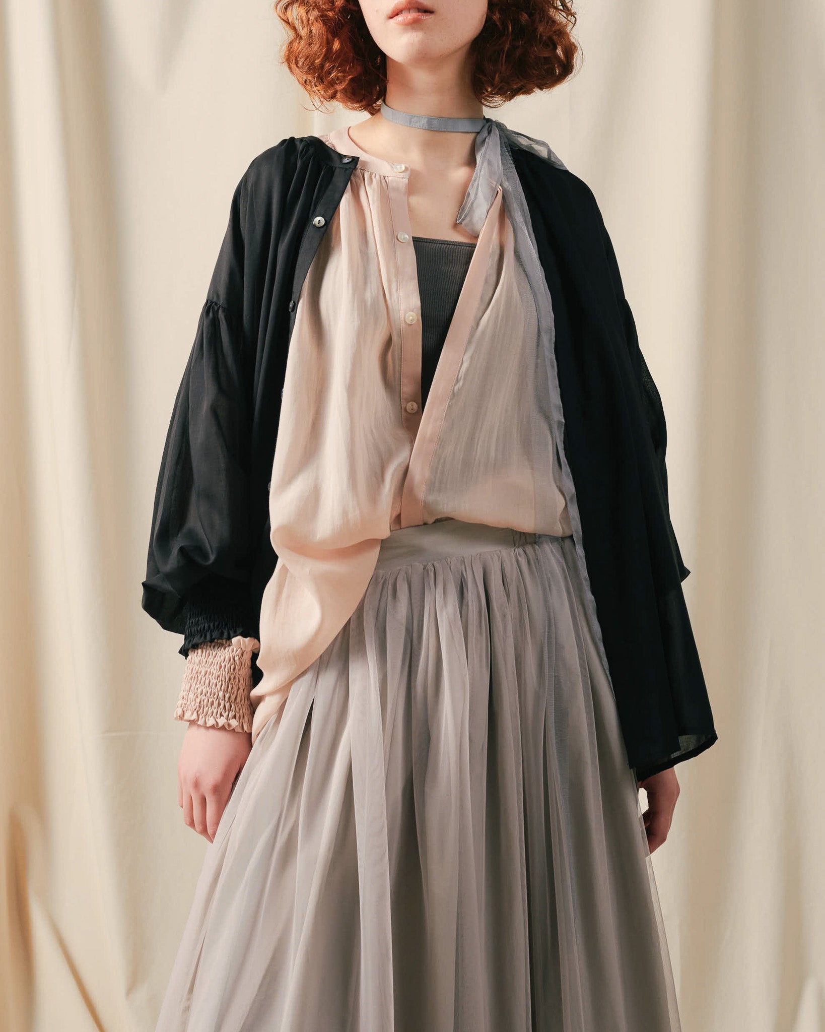 2way Sheer Blouse [603391] pink beige(08)