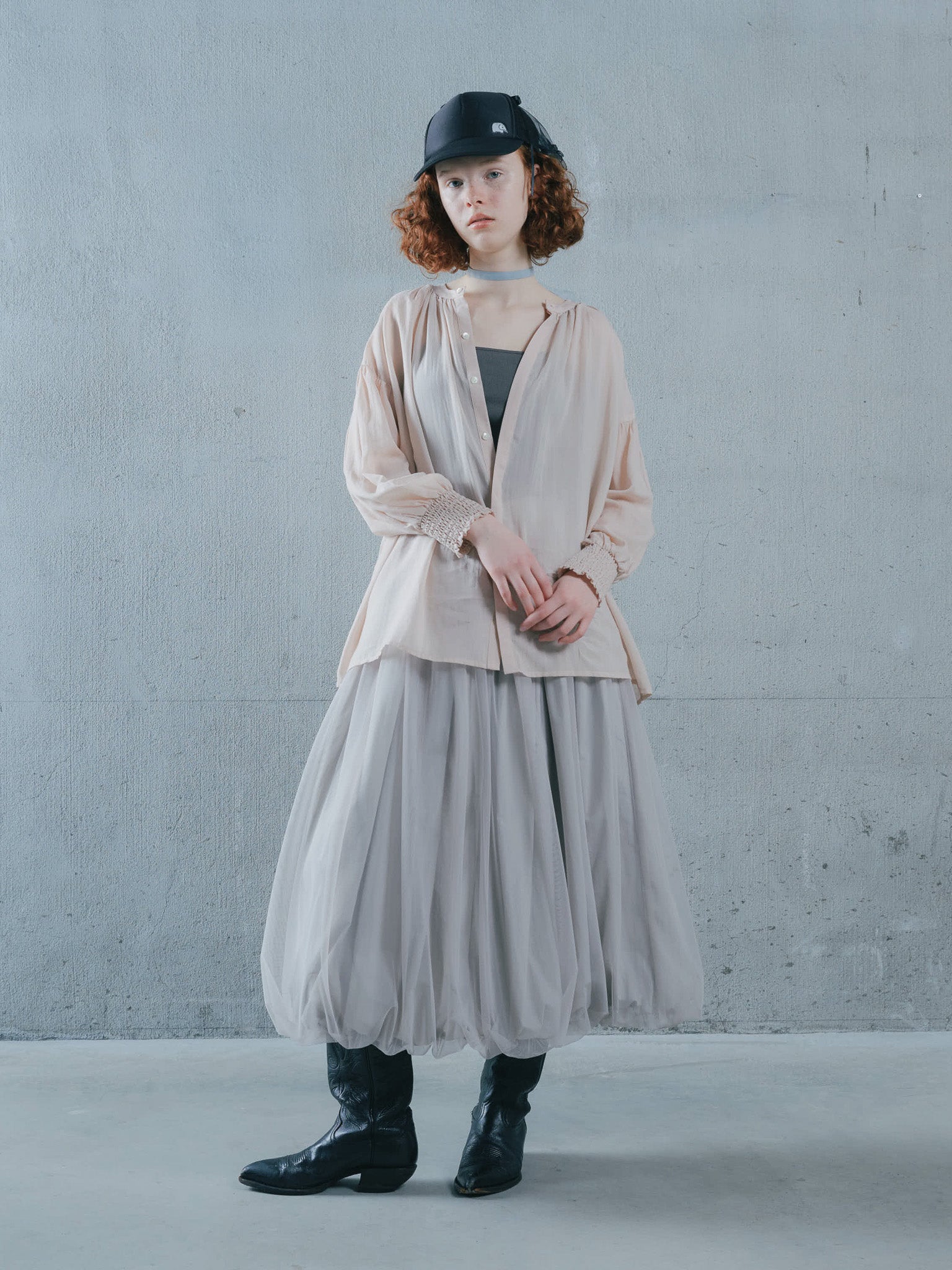 2way Sheer Blouse [603391] pink beige(08)