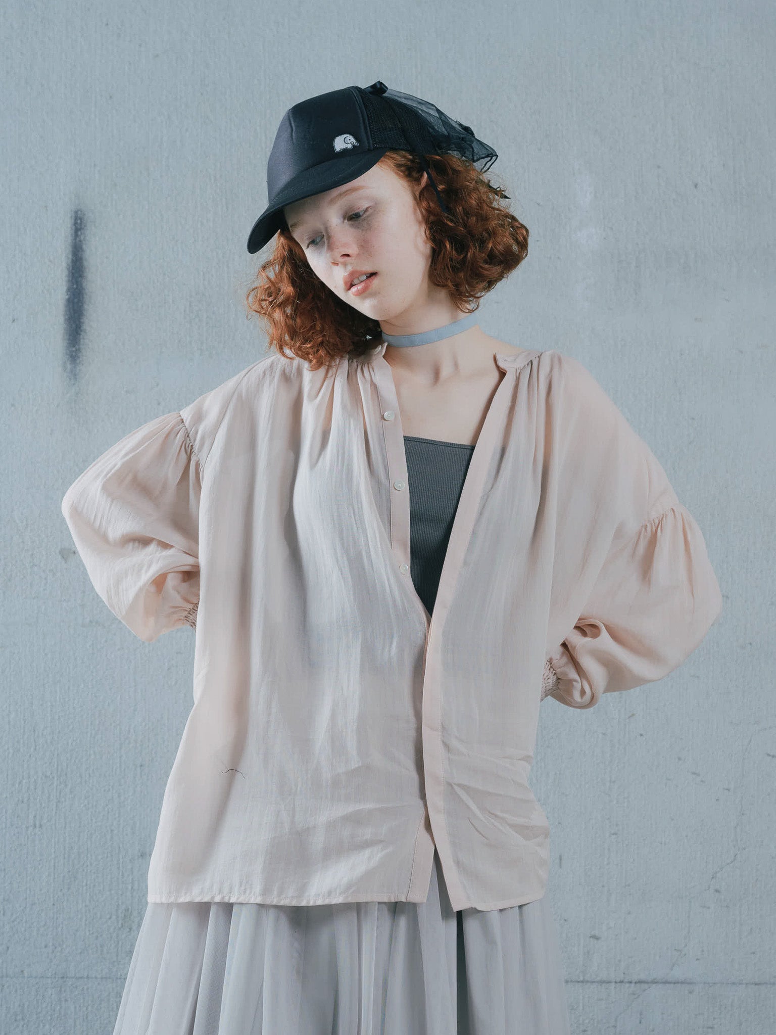 2way Sheer Blouse [603391] pink beige(08)