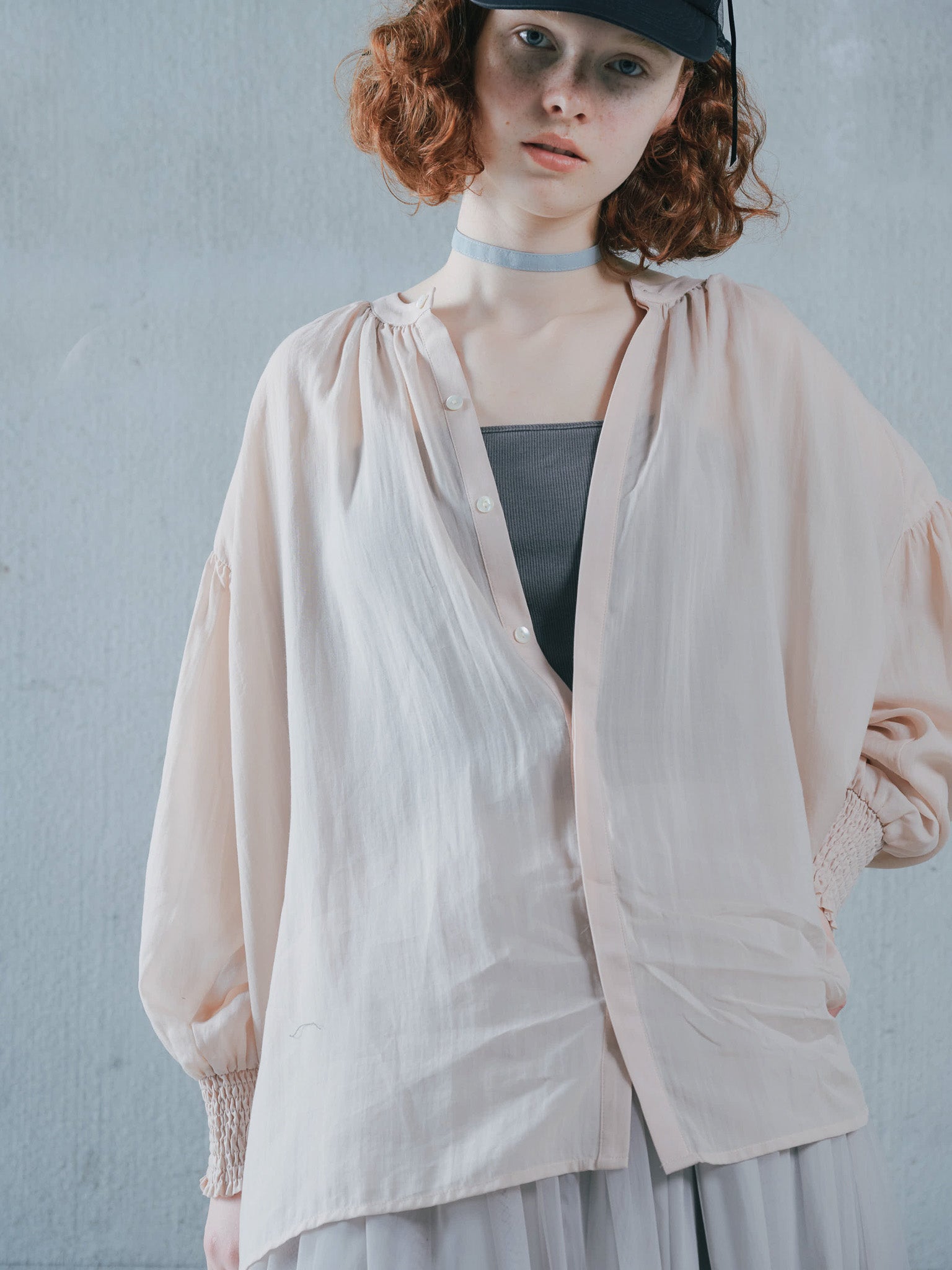 2way Sheer Blouse [603391] pink beige(08)