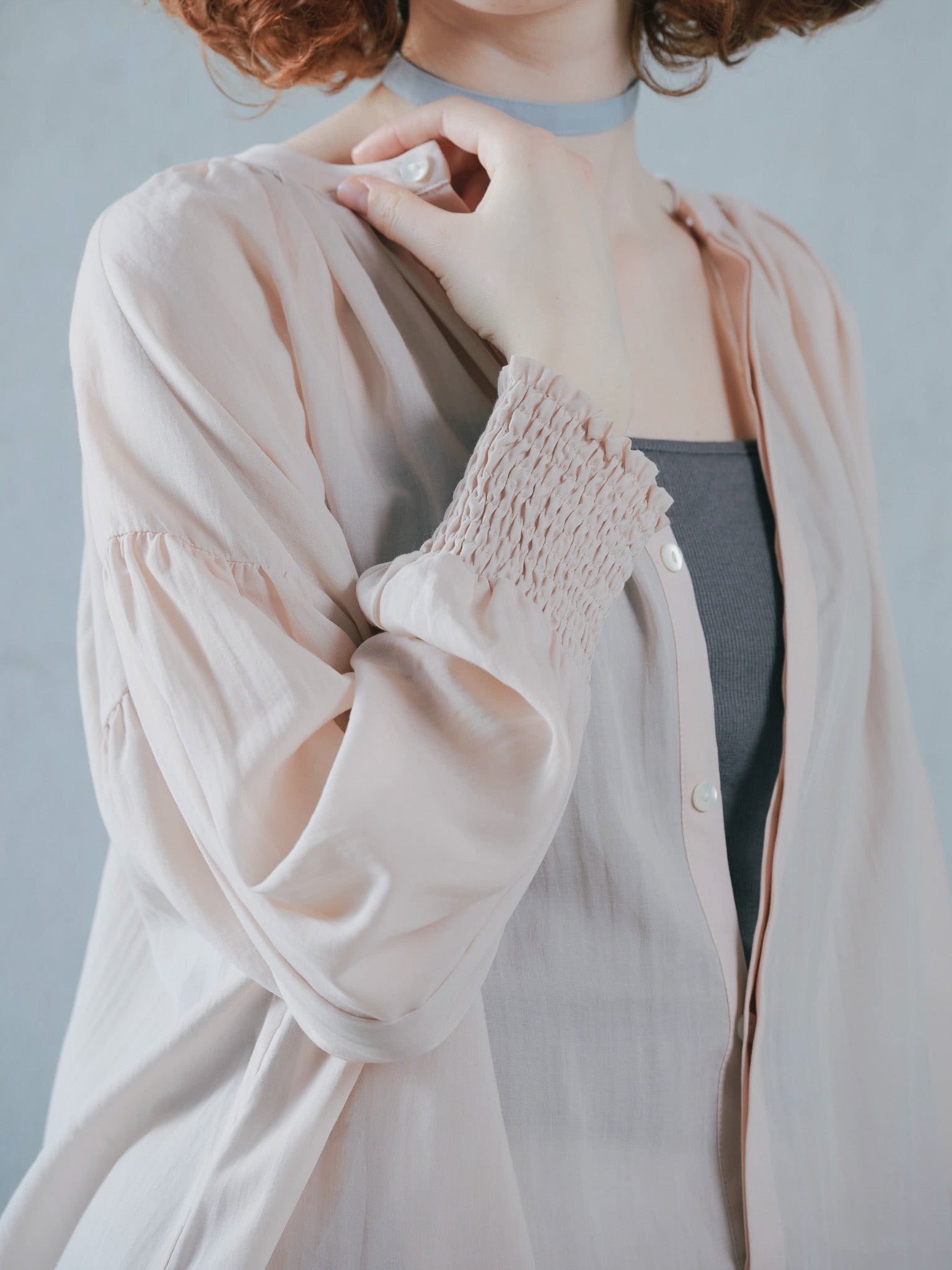 2way Sheer Blouse [603391] pink beige(08)