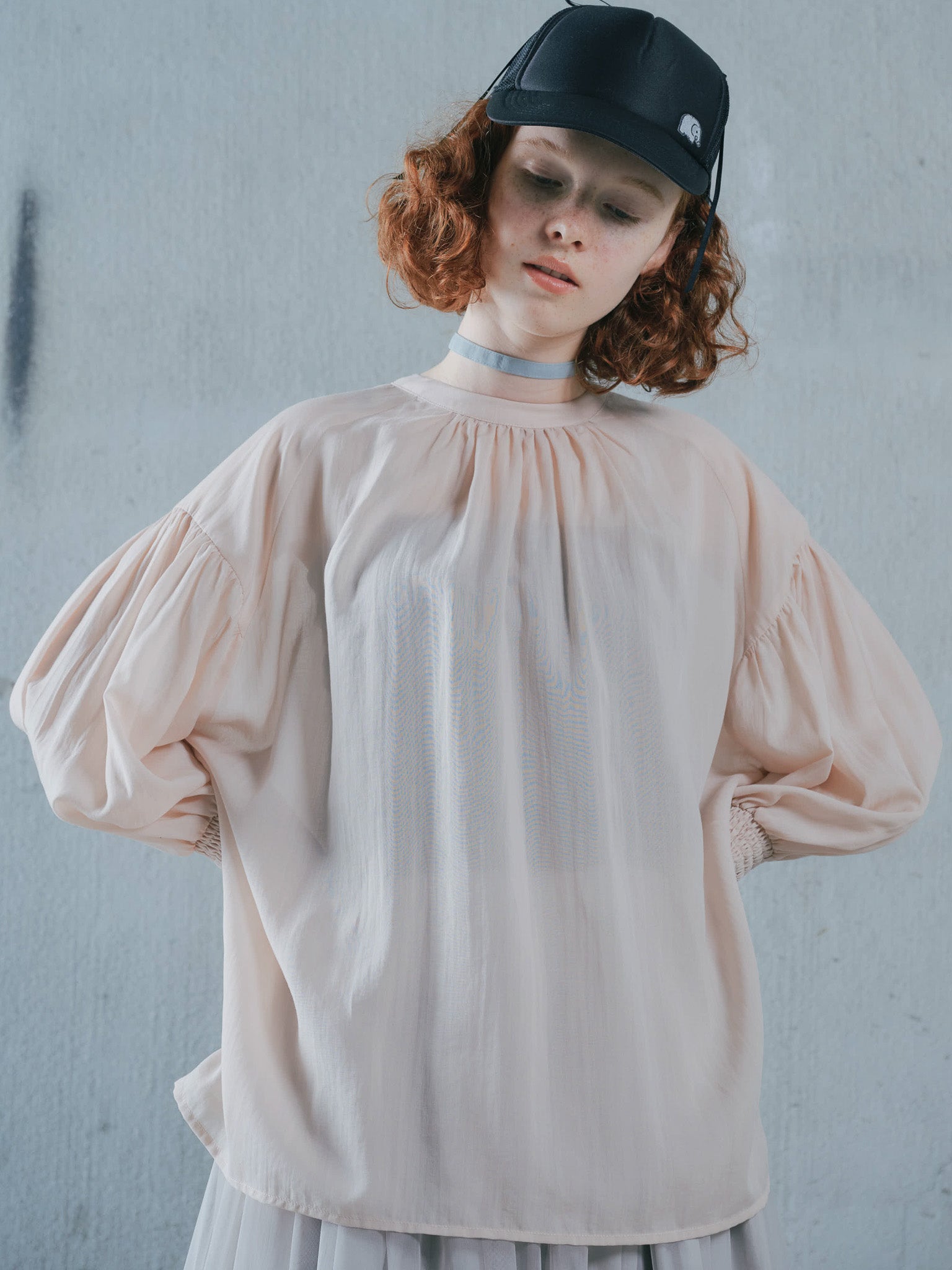 2way Sheer Blouse [603391] pink beige(08)