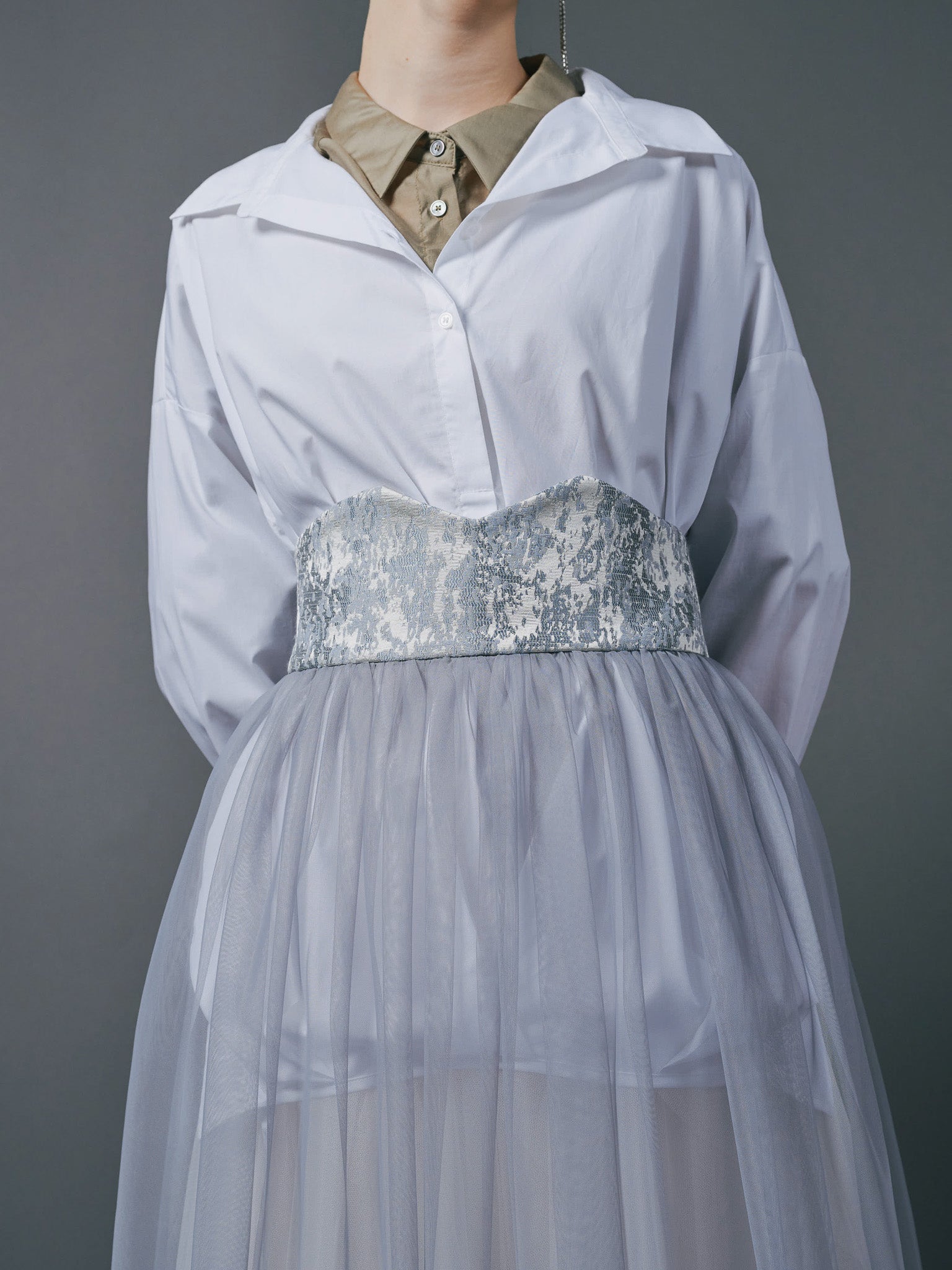 Jacquard × Tulle Skirt [603390] blue grey(80)