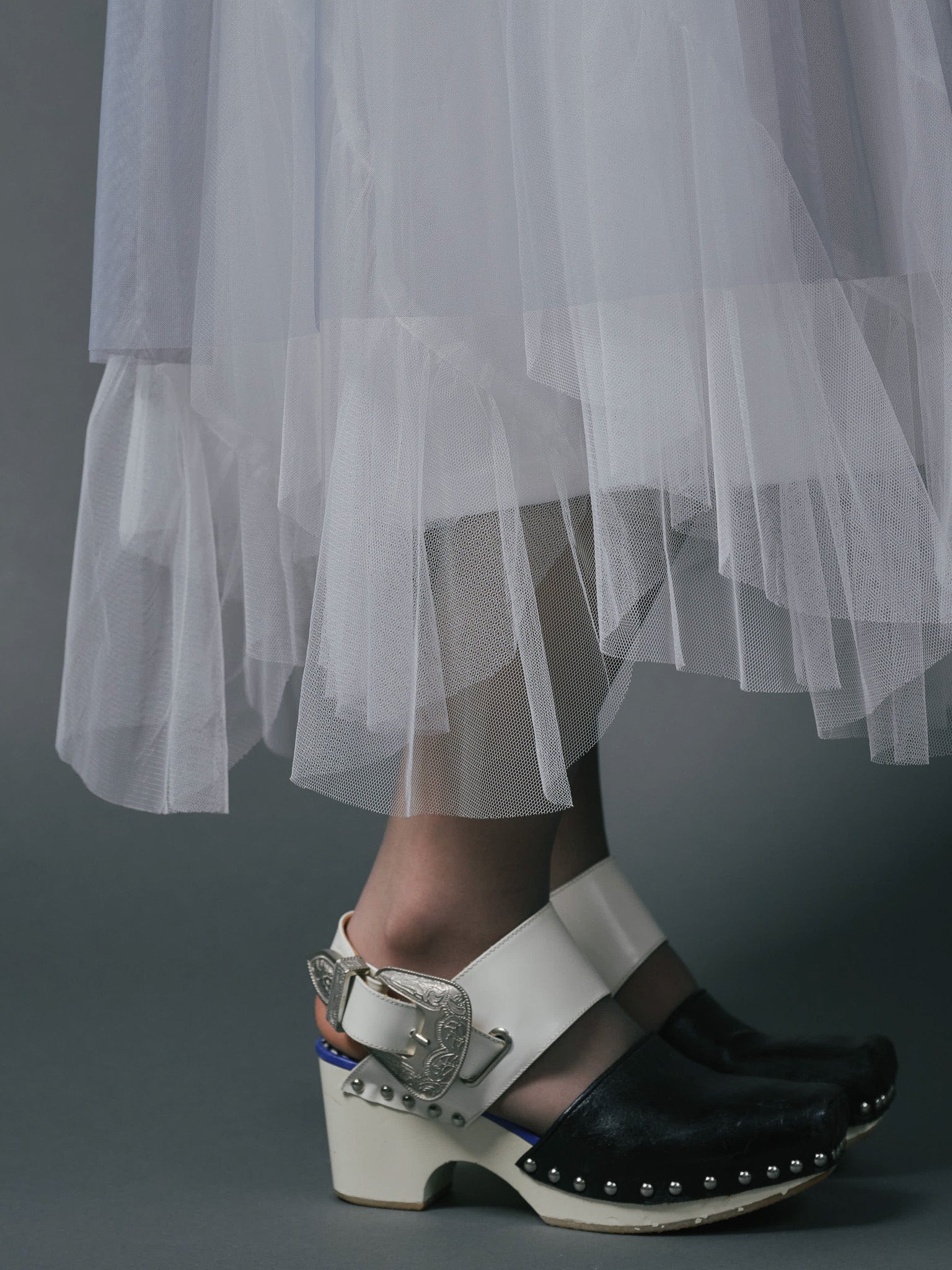 Jacquard × Tulle Skirt [603390] blue grey(80)