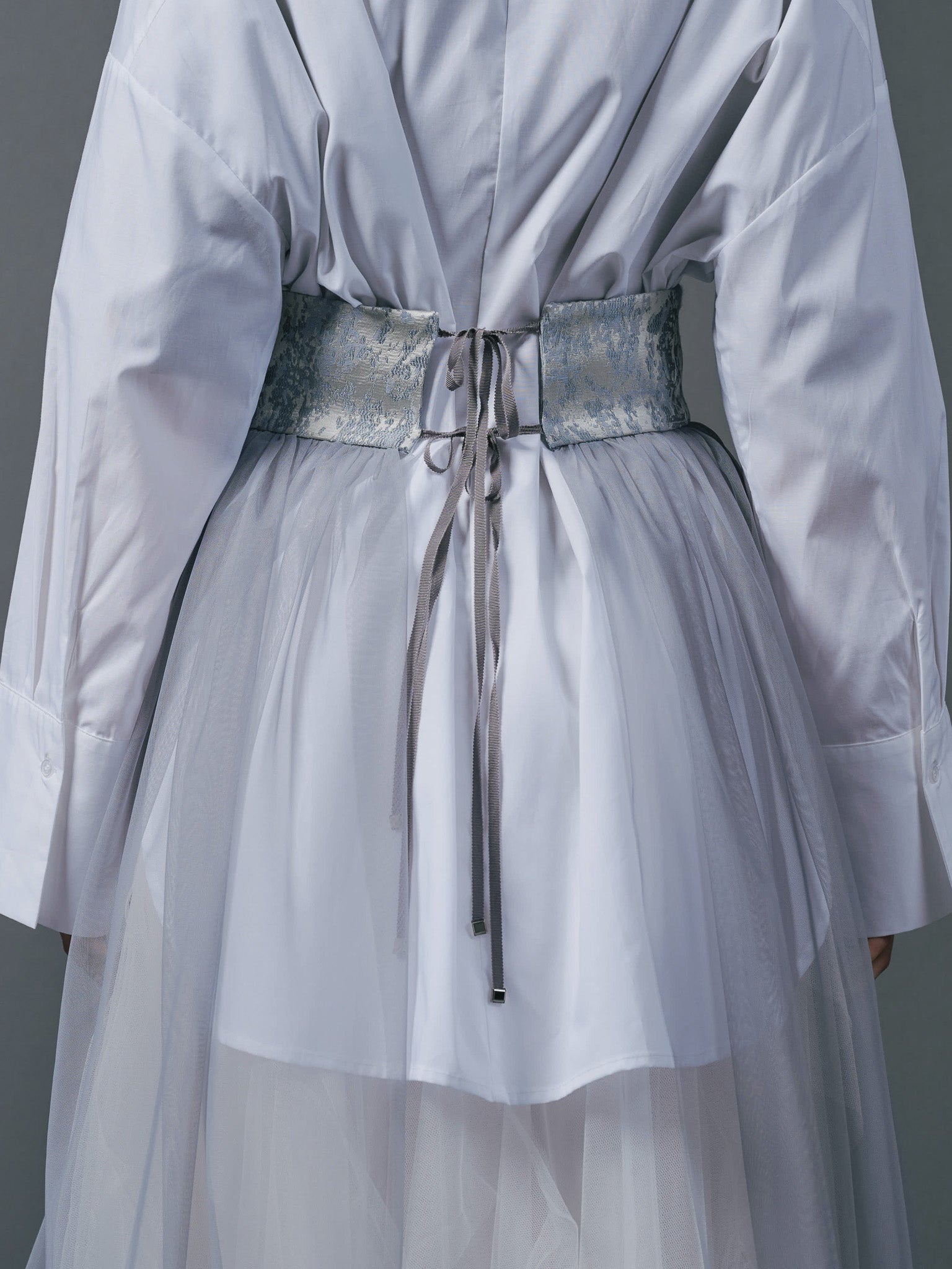 Jacquard × Tulle Skirt [603390] blue grey(80)